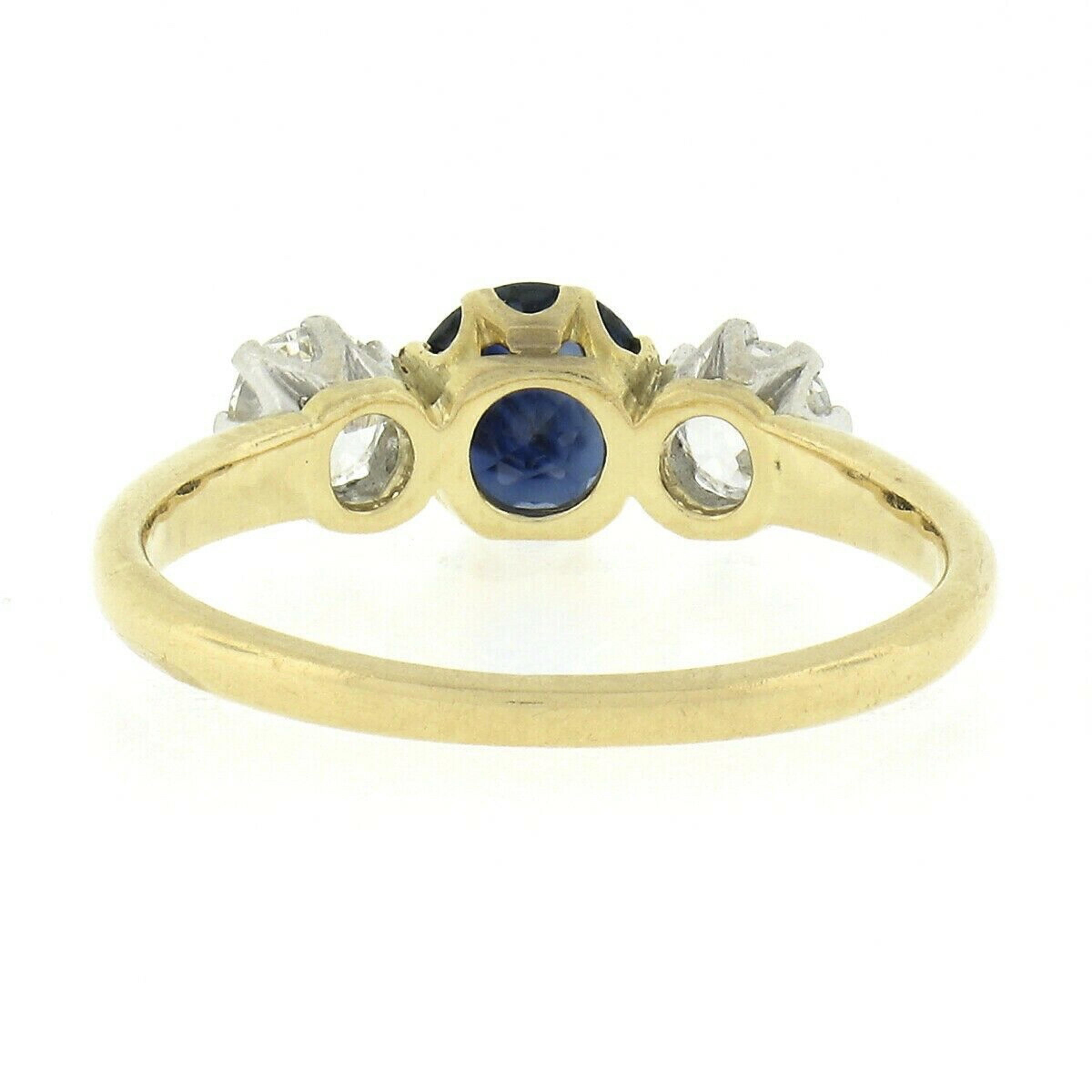 Antique Edwardian 18K Gold & Platinum Sapphire & European Diamond 3 Stone Ring 2