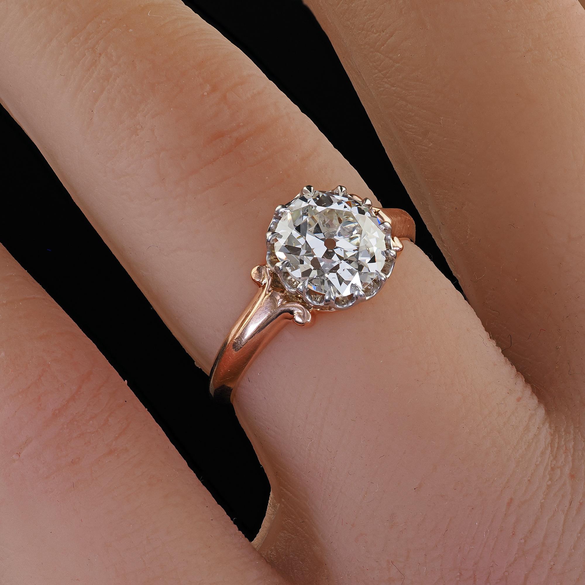 Bague de fiançailles édouardienne ancienne en or rose 18 carats, platine et diamant vieille mine - GIA en vente 4