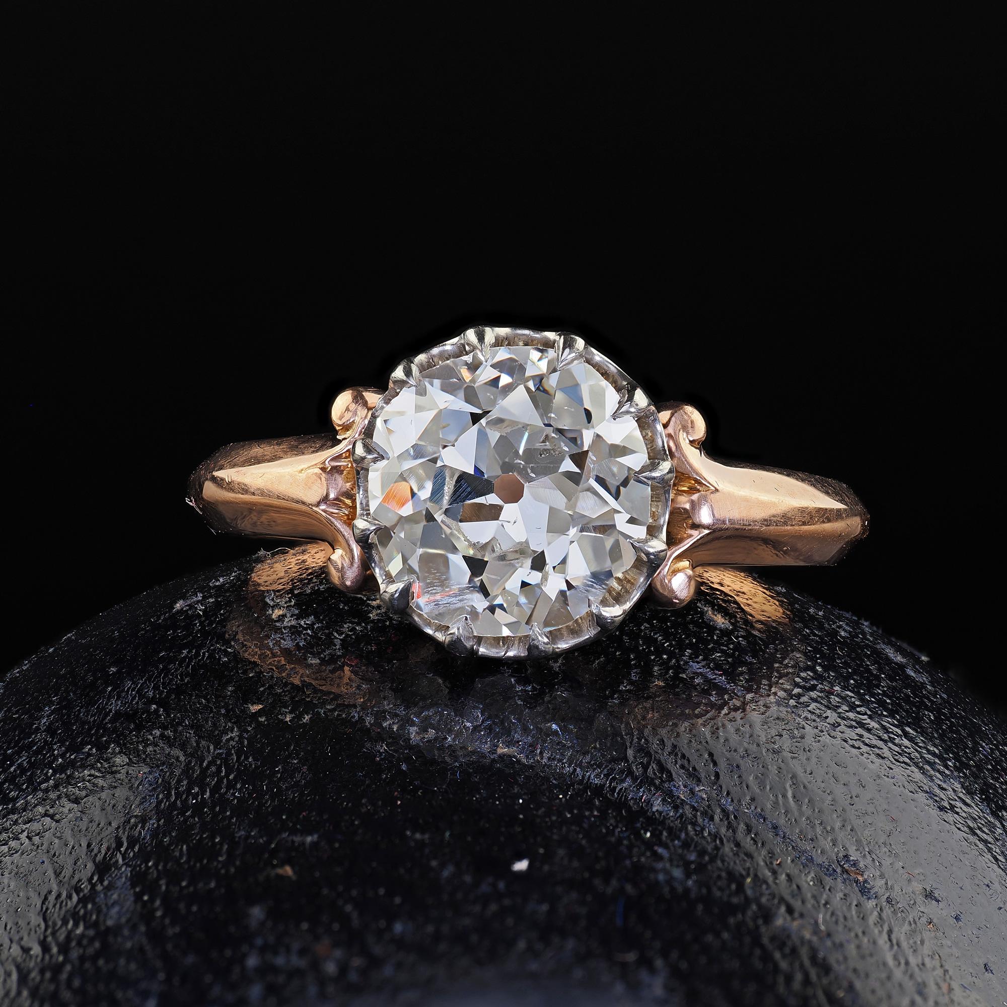 Magnifique bague de fiançailles Edwardian en or rose 18K, platine, diamant ancienne mine - GIA. Cette magnifique bague de fiançailles édouardienne en diamant ancienne mine est réalisée en or rose 18 carats et en platine. Cette bague présente un