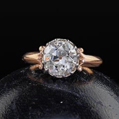 Antiker edwardianischer Verlobungsring aus 18 Karat Roségold und Platin mit Diamanten im alten Minenschliff - GIA