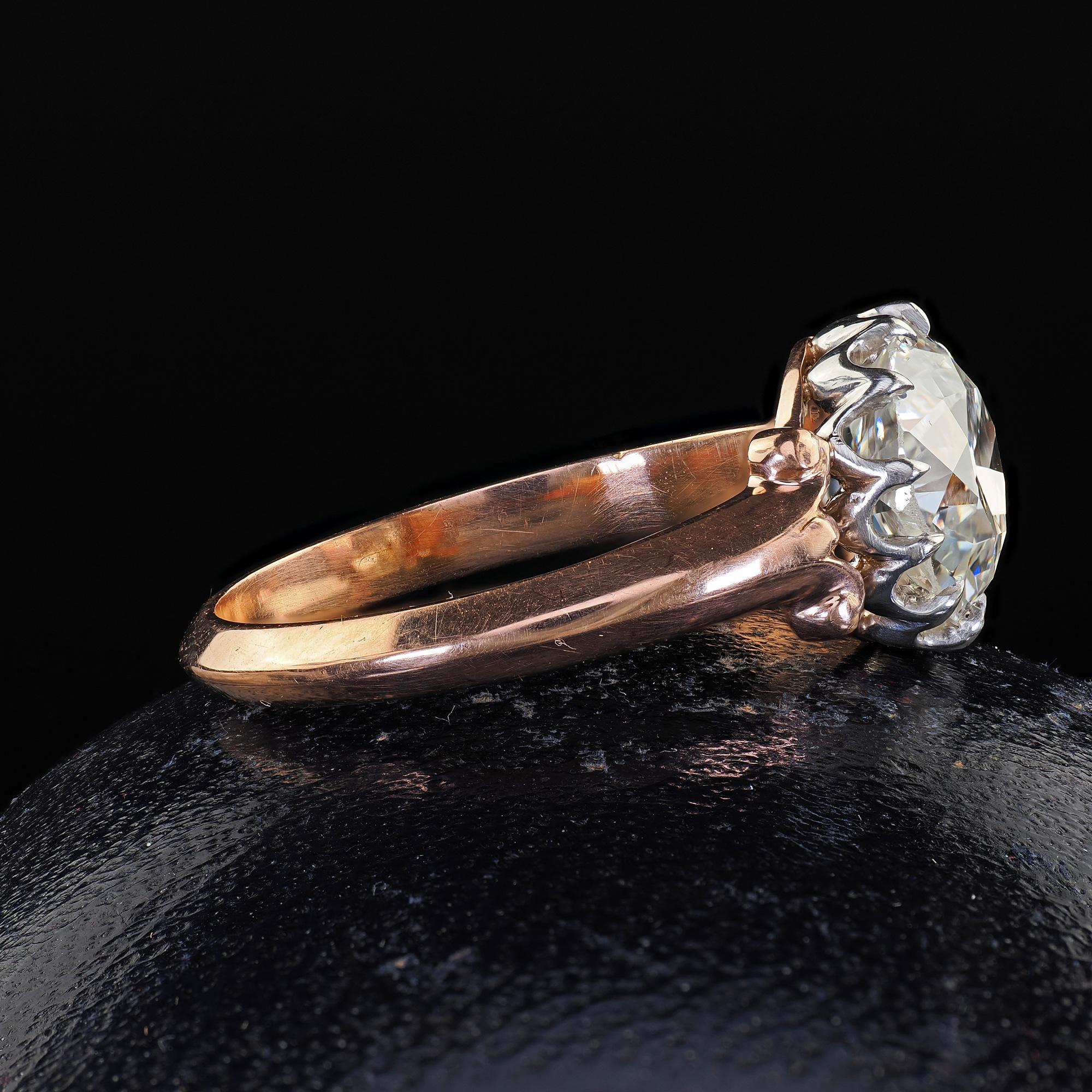 Taille vieille mine Bague de fiançailles édouardienne ancienne en or rose 18 carats, platine et diamant vieille mine - GIA en vente