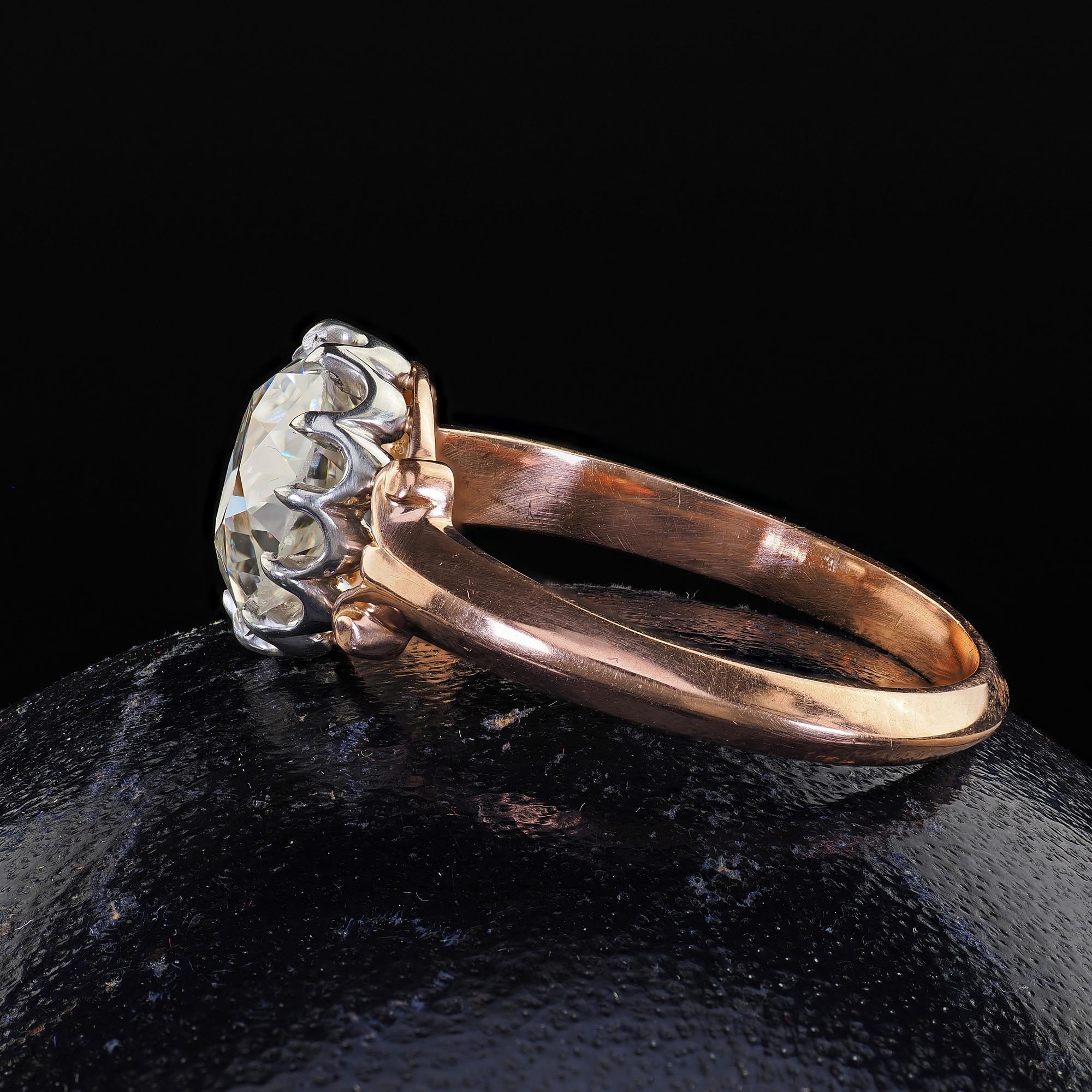 Bague de fiançailles édouardienne ancienne en or rose 18 carats, platine et diamant vieille mine - GIA Bon état - En vente à Great Neck, NY