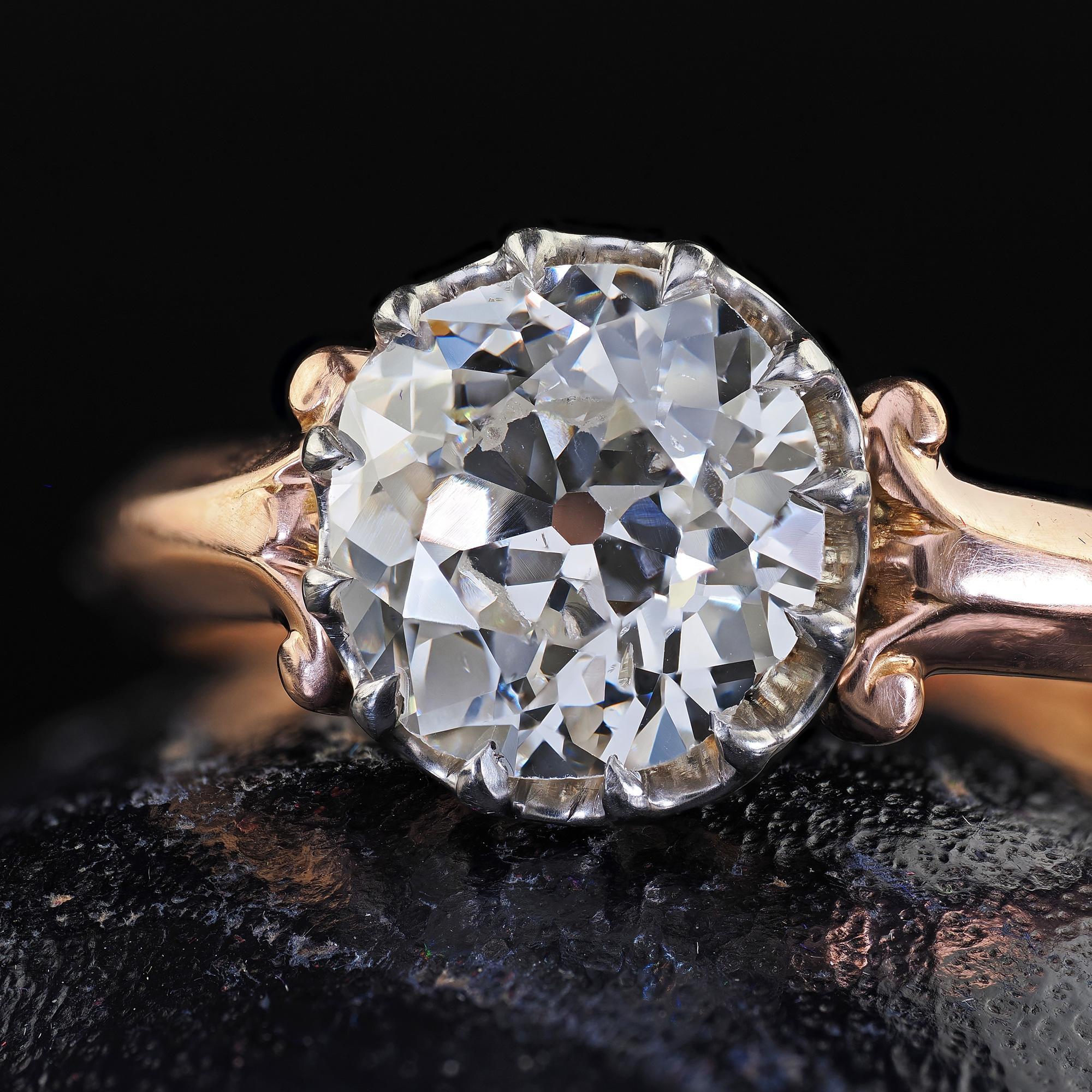 Bague de fiançailles édouardienne ancienne en or rose 18 carats, platine et diamant vieille mine - GIA Pour femmes en vente
