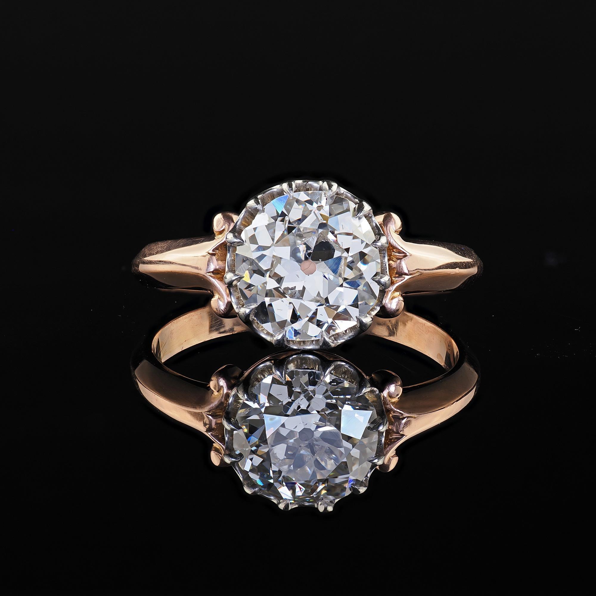 Bague de fiançailles édouardienne ancienne en or rose 18 carats, platine et diamant vieille mine - GIA en vente 1