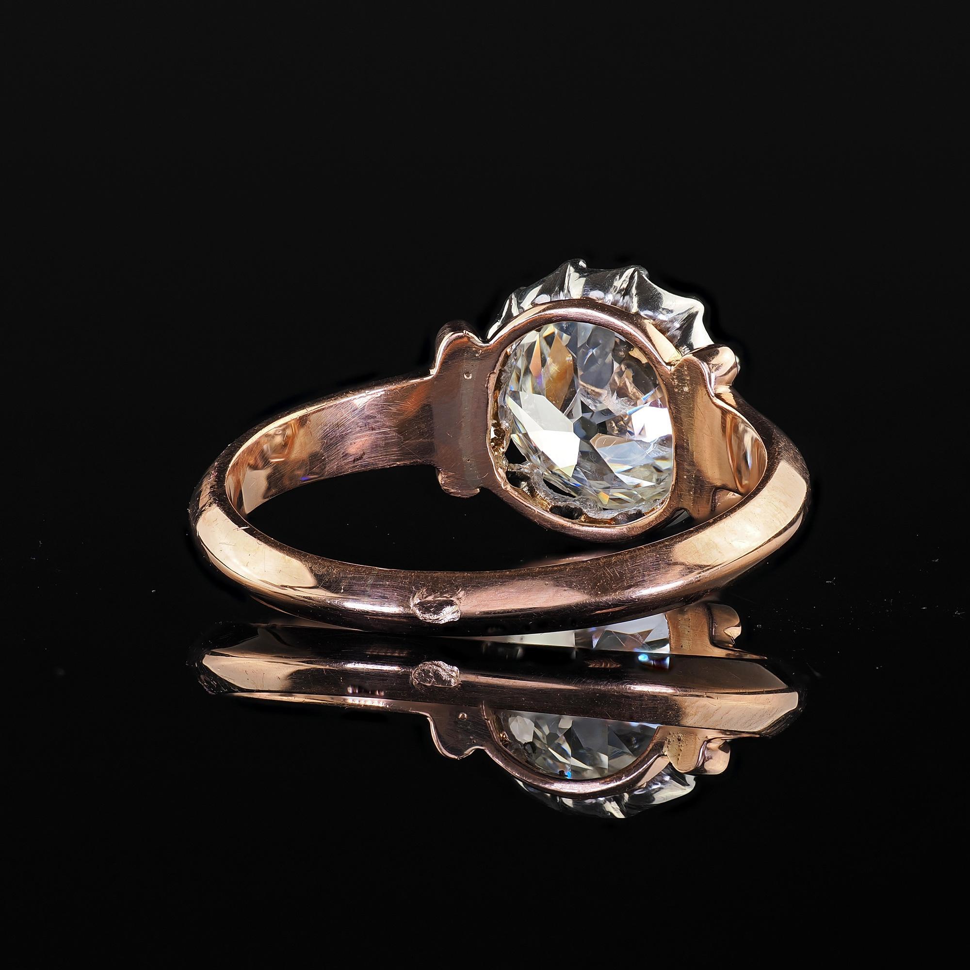 Bague de fiançailles édouardienne ancienne en or rose 18 carats, platine et diamant vieille mine - GIA en vente 2
