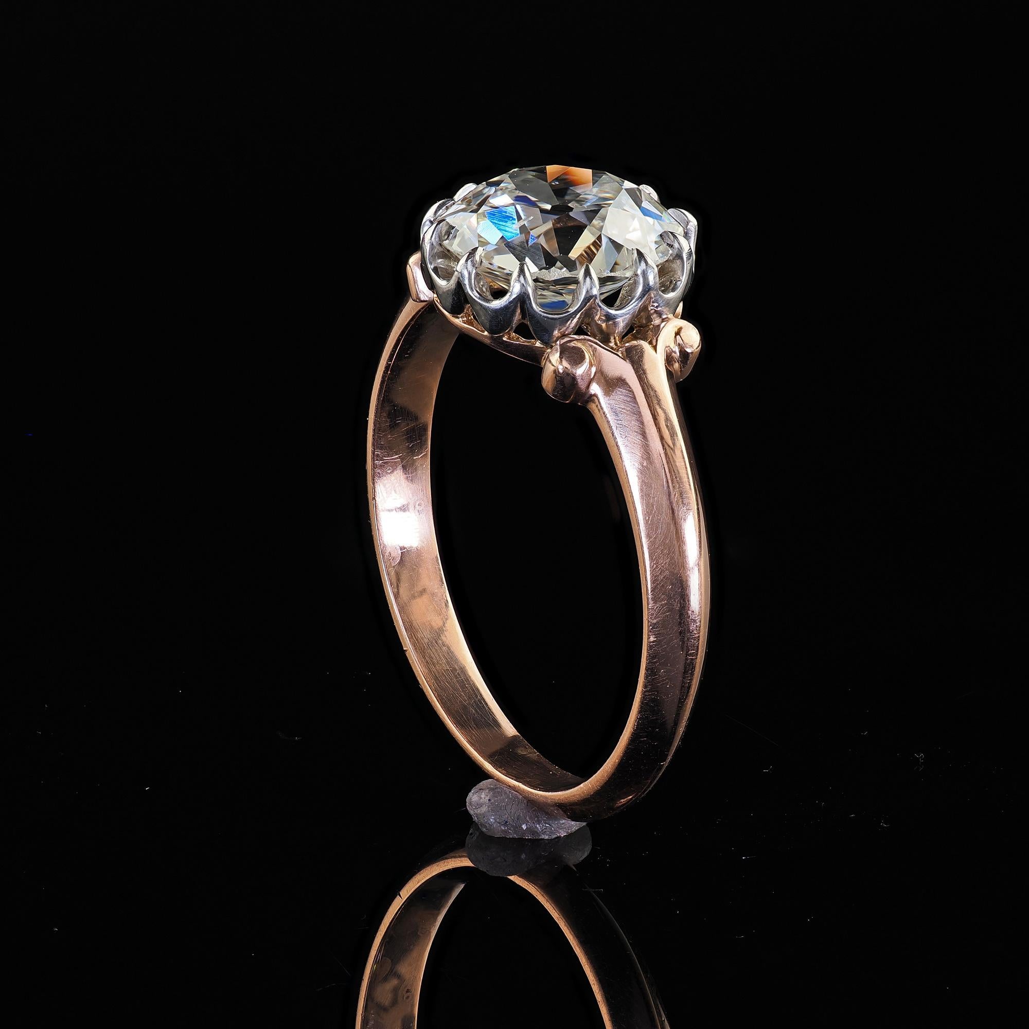 Bague de fiançailles édouardienne ancienne en or rose 18 carats, platine et diamant vieille mine - GIA en vente 3