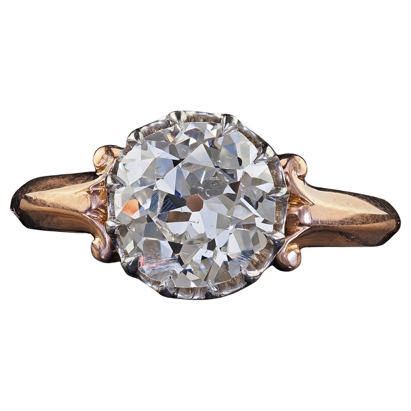 Antique Edwardian 18K Rose Gold Platinum Old Mine Diamond Engagement Ring - GIA