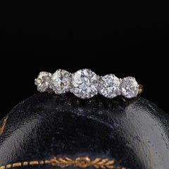 Antique Edwardian 18K Two Tone Gold Old European Five Diamond Wedding Band Ring