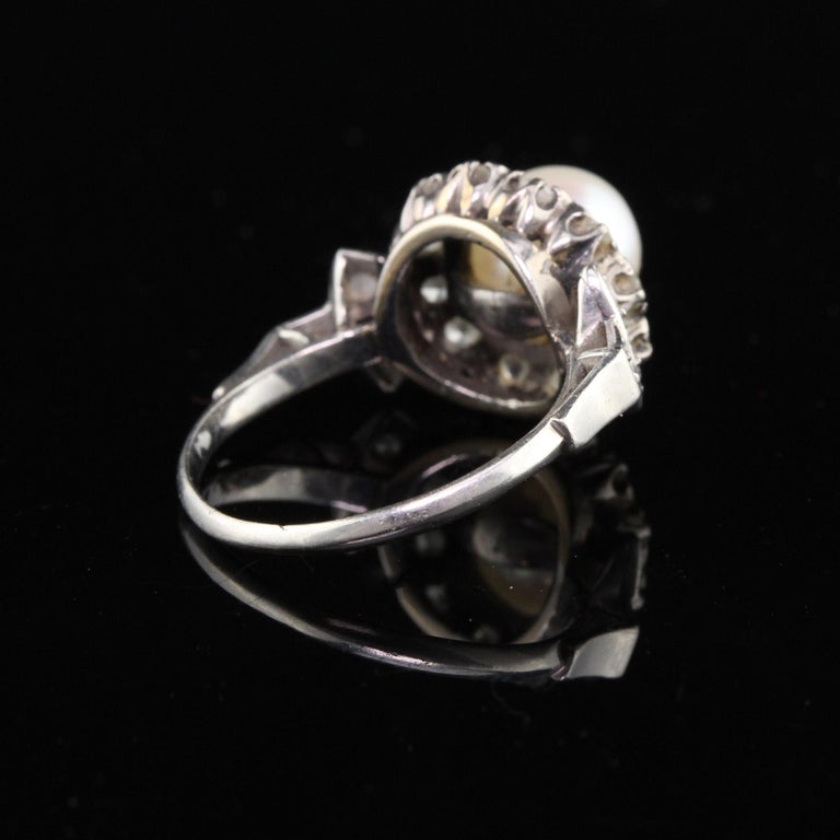 Women's Antique Edwardian 18 Karat White Gold, Platinum, Pearl and Diamond Ring For Sale