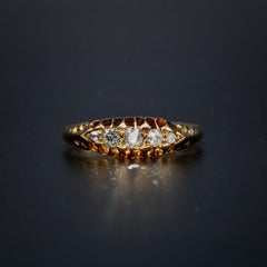 Antique Edwardian 18K Yellow Gold 0.17ct Old Mine Cut Diamond 5 Stone Ring