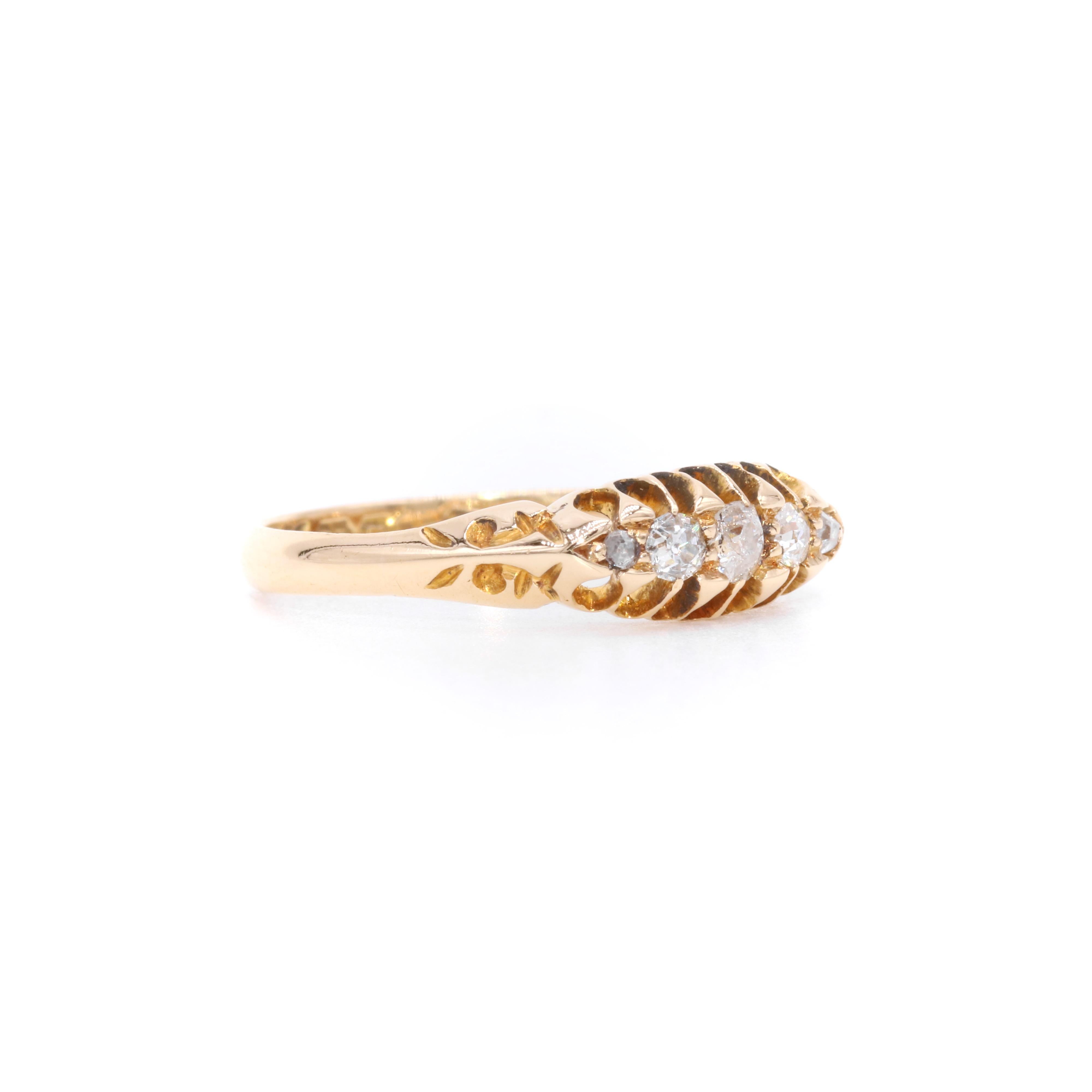 Antique Edwardian 18K Yellow Gold 0.17ct Old Mine Cut Diamond 5 Stone Ring For Sale 1