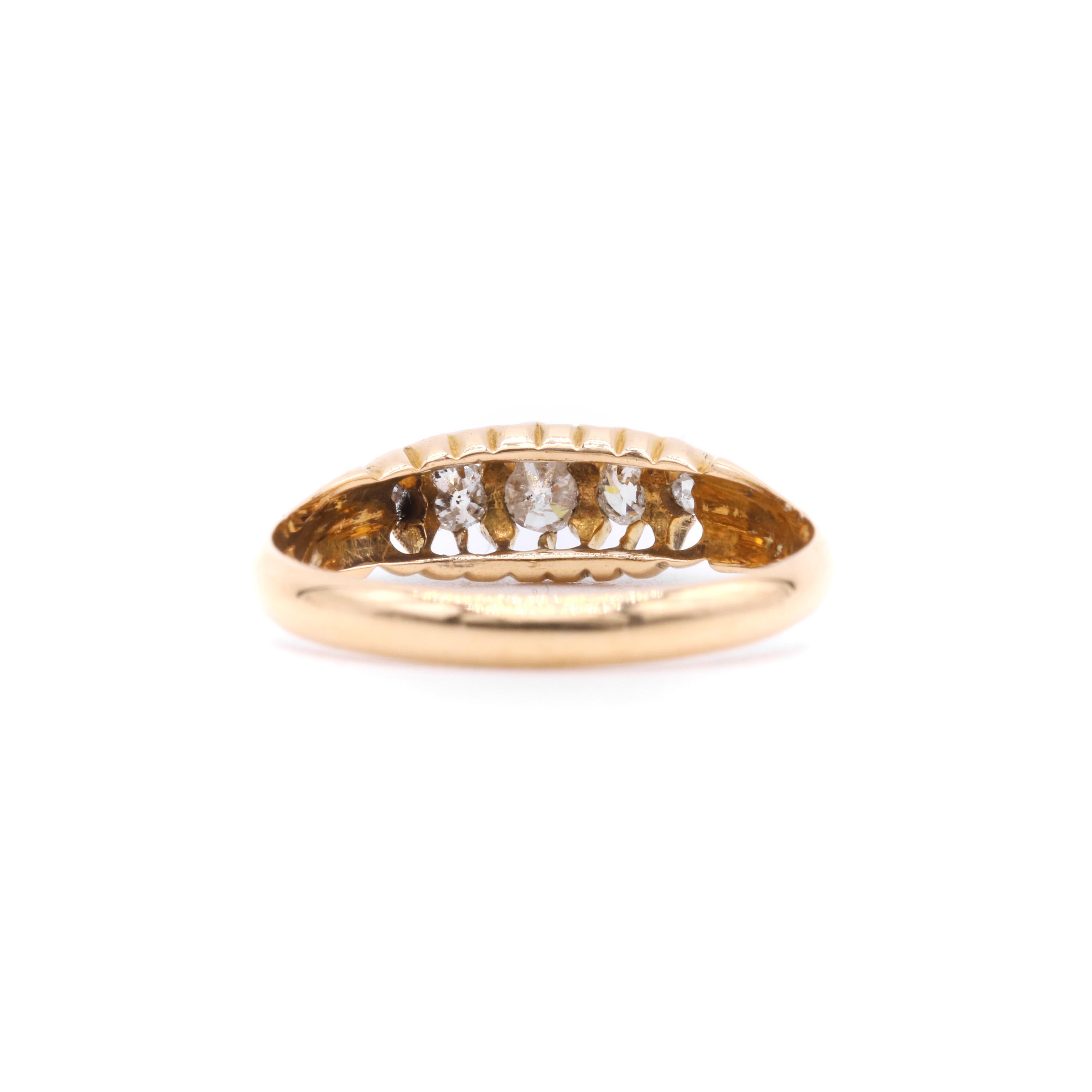 Antique Edwardian 18K Yellow Gold 0.17ct Old Mine Cut Diamond 5 Stone Ring For Sale 2