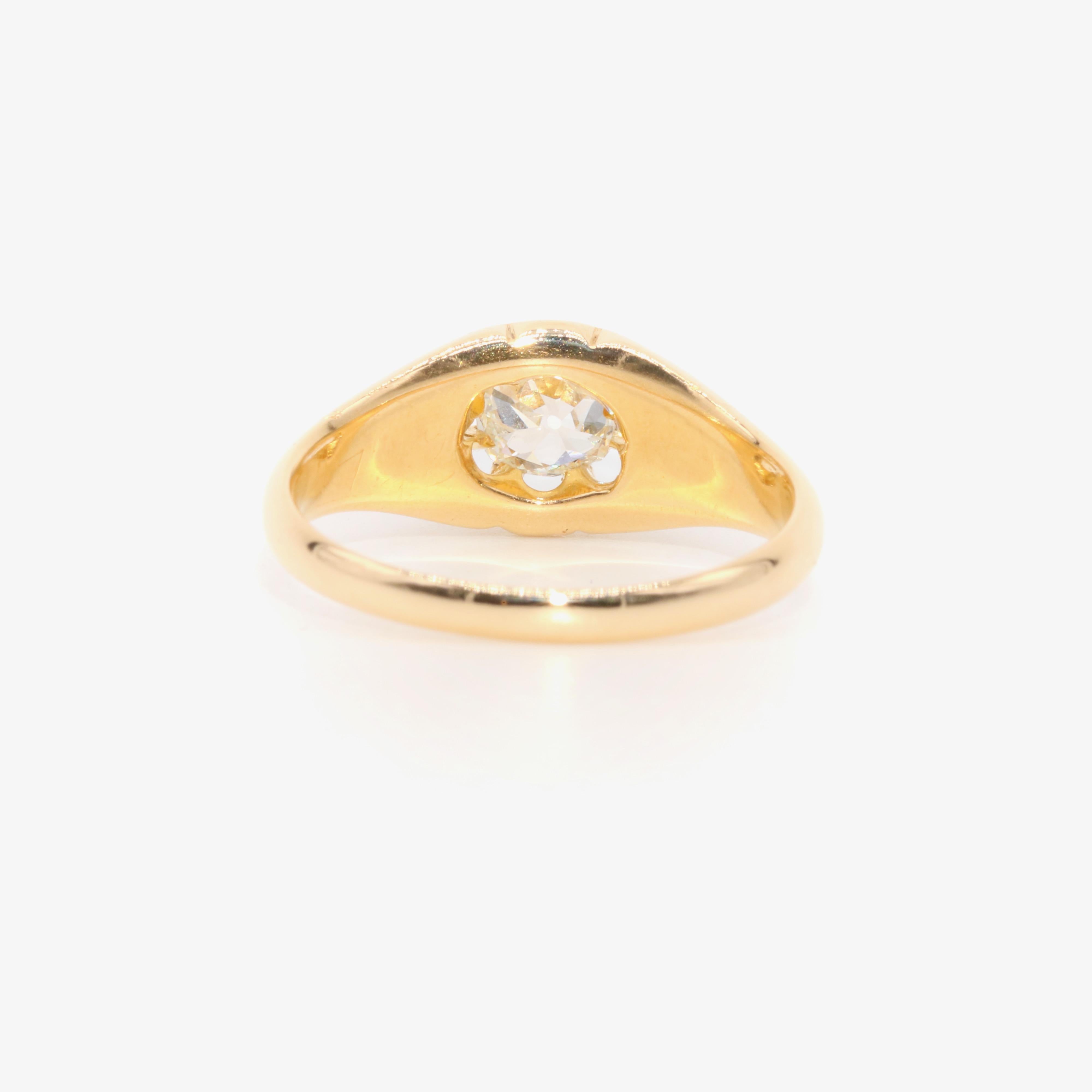Antique Edwardian 18K Yellow Gold 0.75ct Old Mine Cut Diamond Belcher Ring For Sale 1