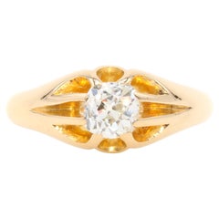 Antique Edwardian 18K Yellow Gold 0.75ct Old Mine Cut Diamond Belcher Ring