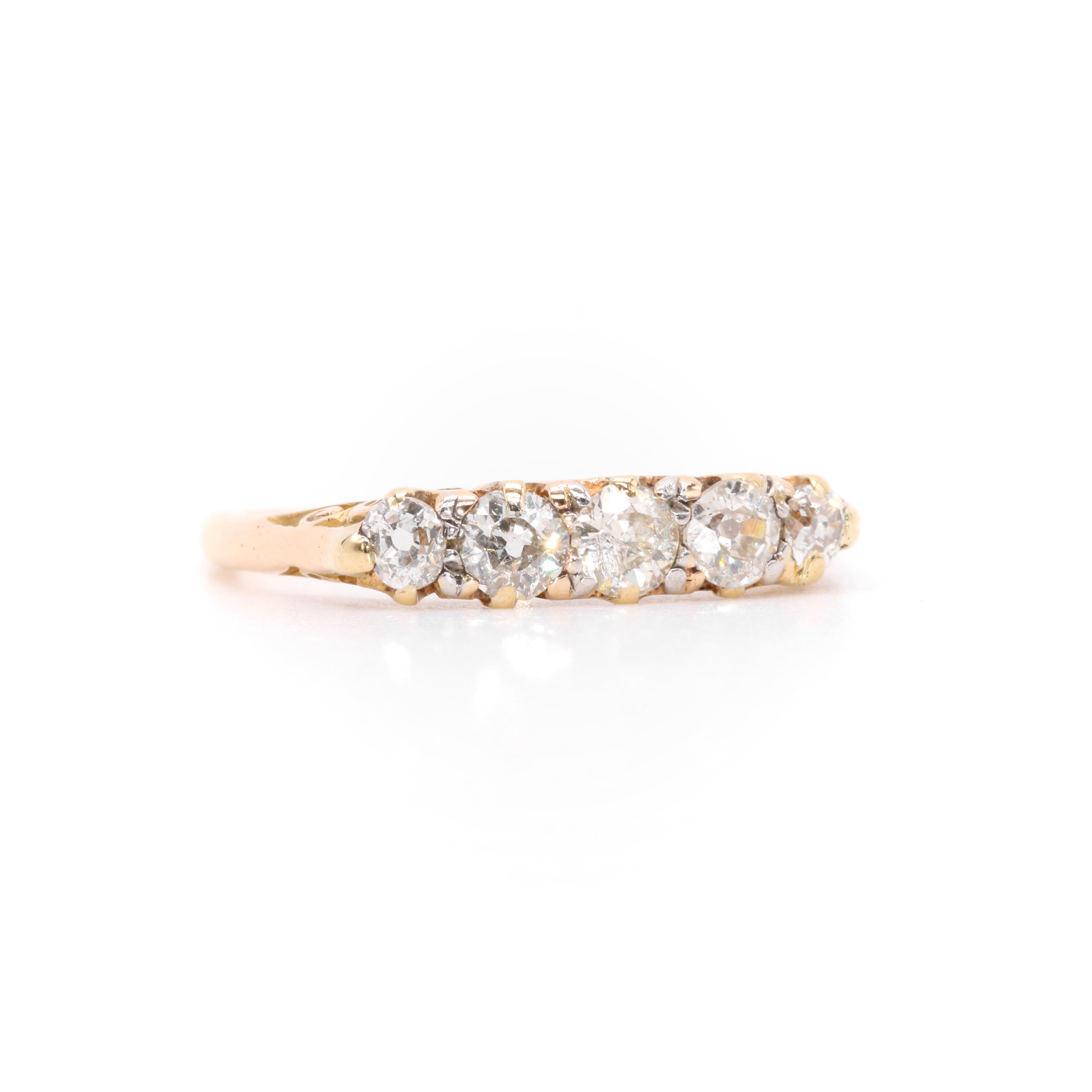 Antique Edwardian 18K Yellow Gold 0.75ctw 5 Stone Old European Cut Diamond Ring In Good Condition In Staines-Upon-Thames, GB
