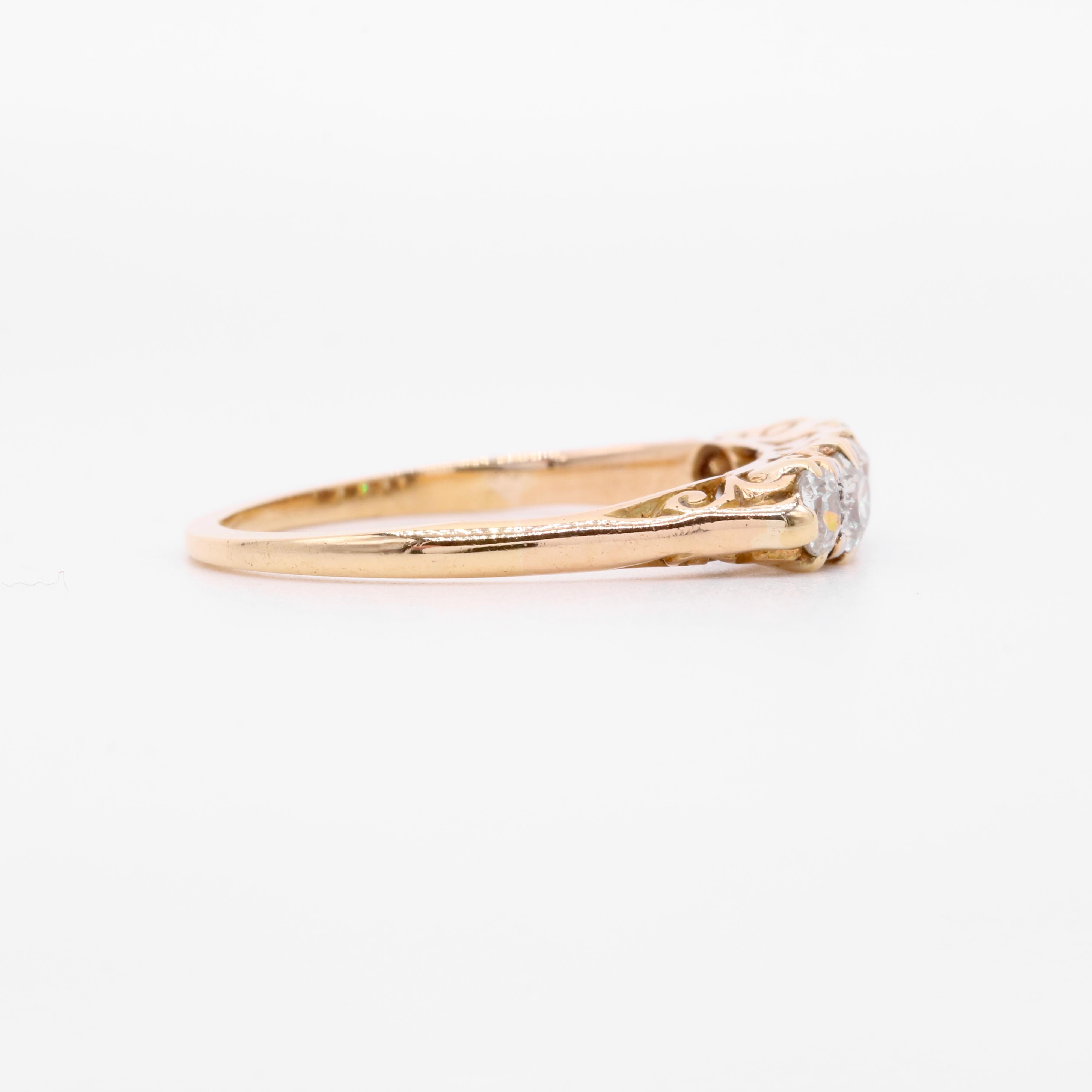 Antique Edwardian 18K Yellow Gold 0.75ctw 5 Stone Old European Cut Diamond Ring 1