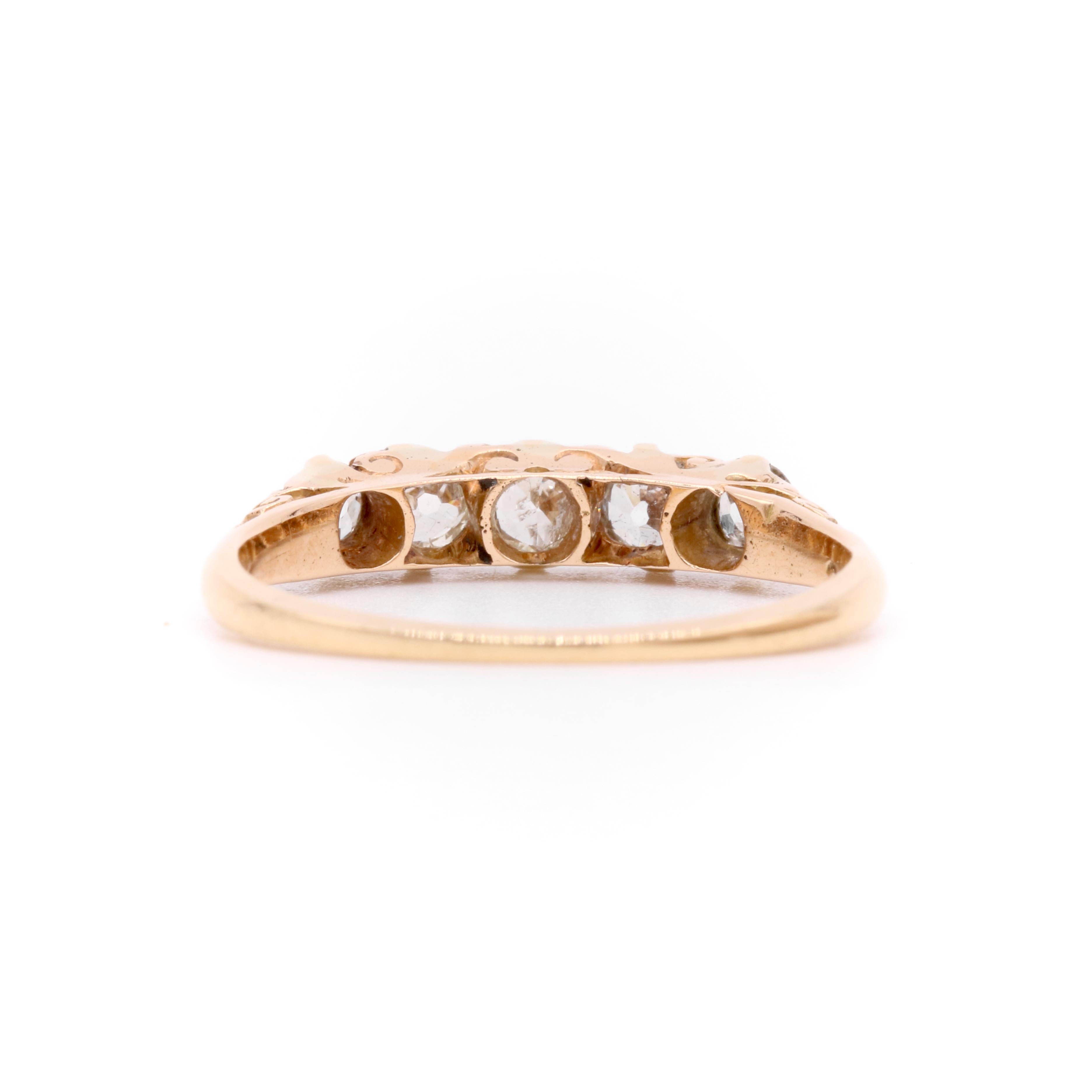 Antique Edwardian 18K Yellow Gold 0.75ctw 5 Stone Old European Cut Diamond Ring 2