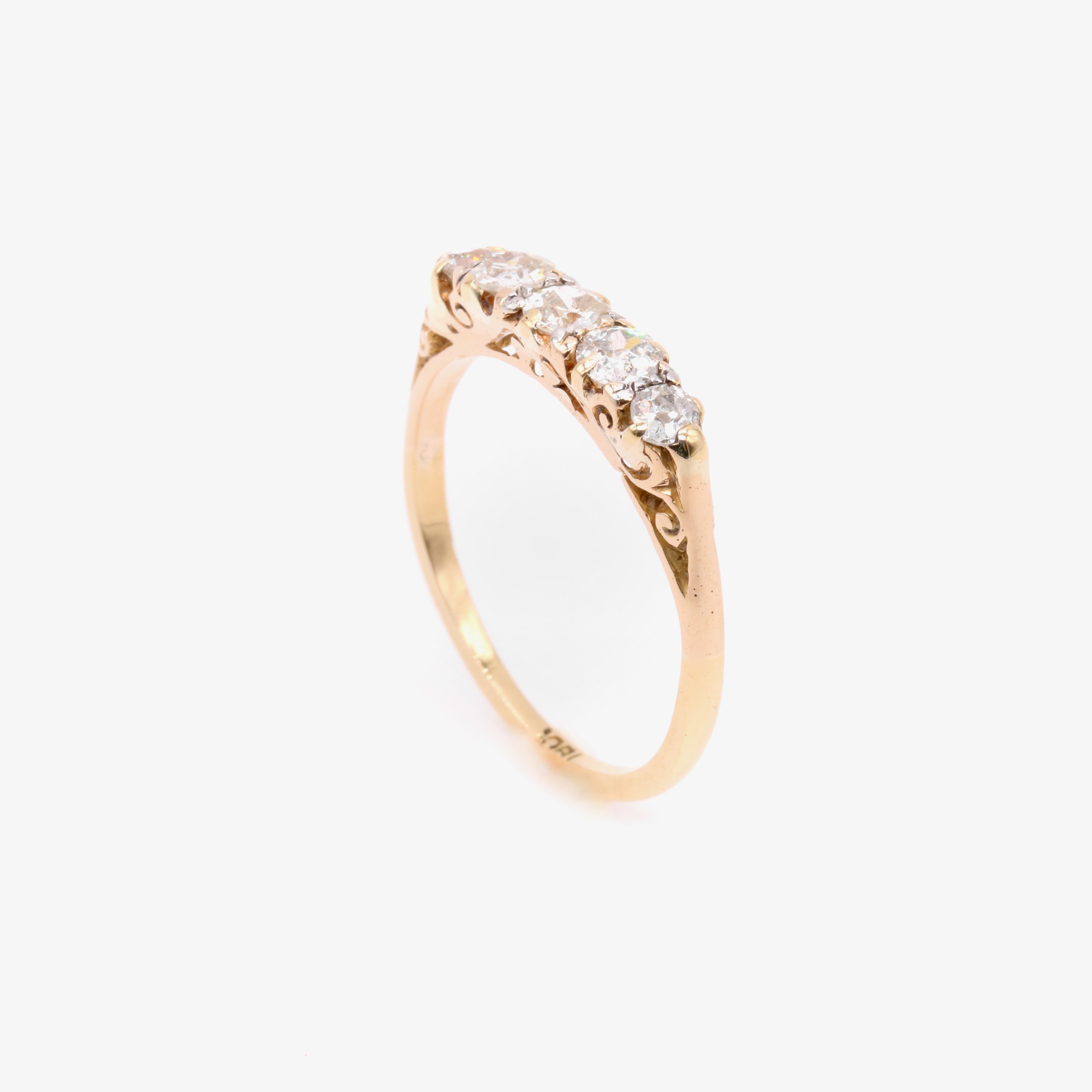 Antique Edwardian 18K Yellow Gold 0.75ctw 5 Stone Old European Cut Diamond Ring 3