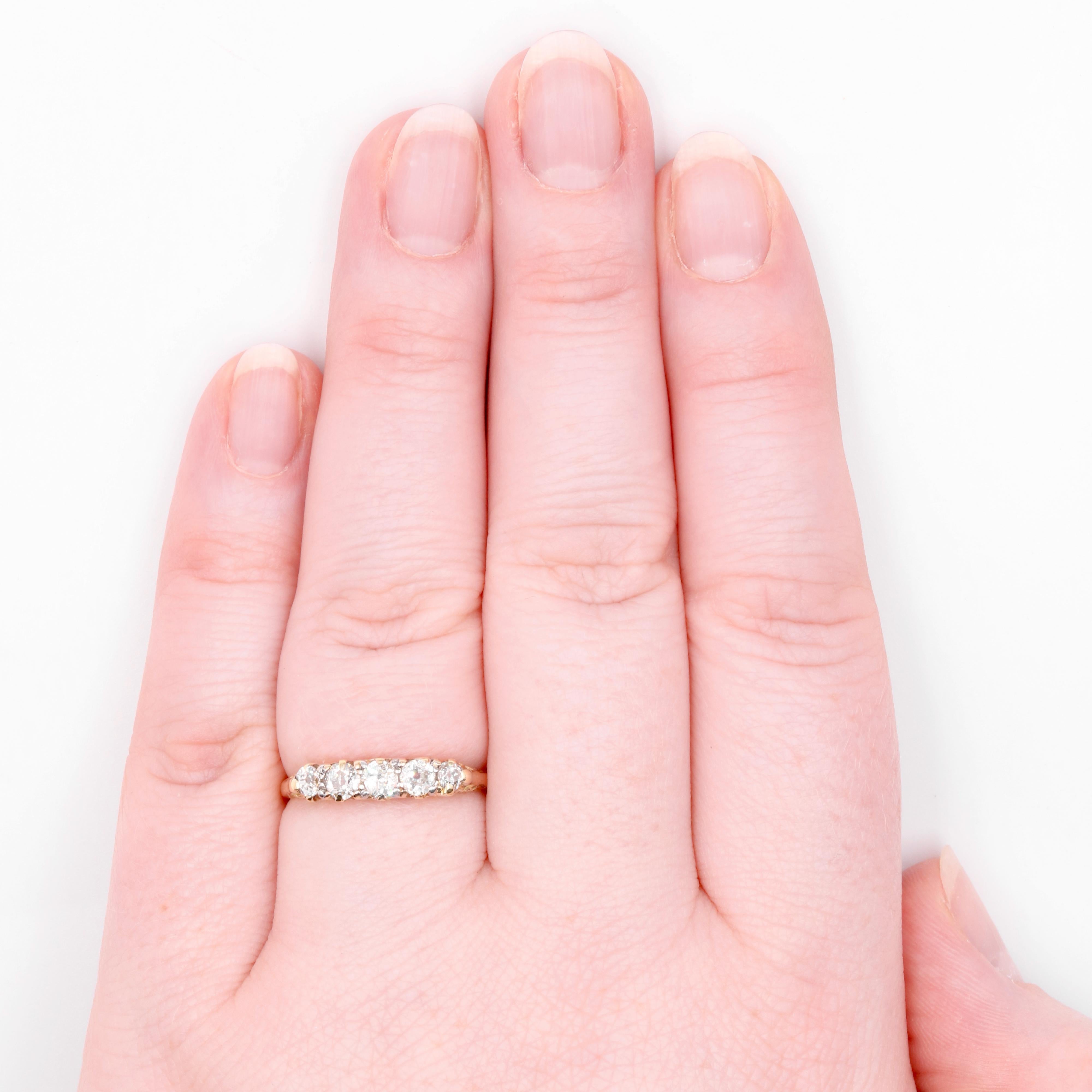Antique Edwardian 18K Yellow Gold 0.75ctw 5 Stone Old European Cut Diamond Ring 5