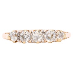 Antique Edwardian 18K Yellow Gold 0.75ctw 5 Stone Old European Cut Diamond Ring