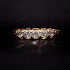 Antique Edwardian 18K Yellow Gold 0.91ctw Old European Cut Diamond 5 Stone Ring