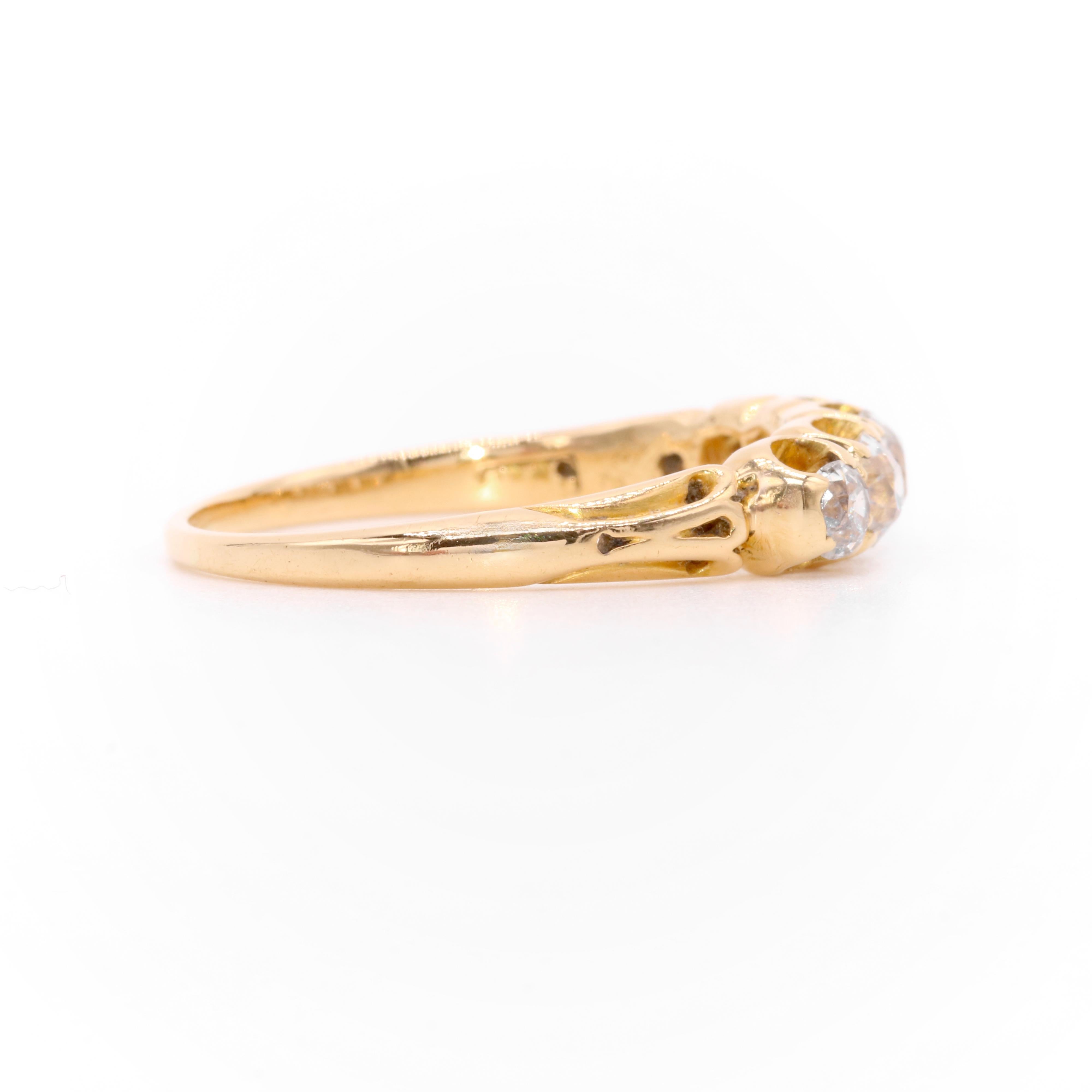 Women's or Men's Antique Edwardian 18K Yellow Gold 0.91ctw Old European Cut Diamond 5 Stone Ring For Sale