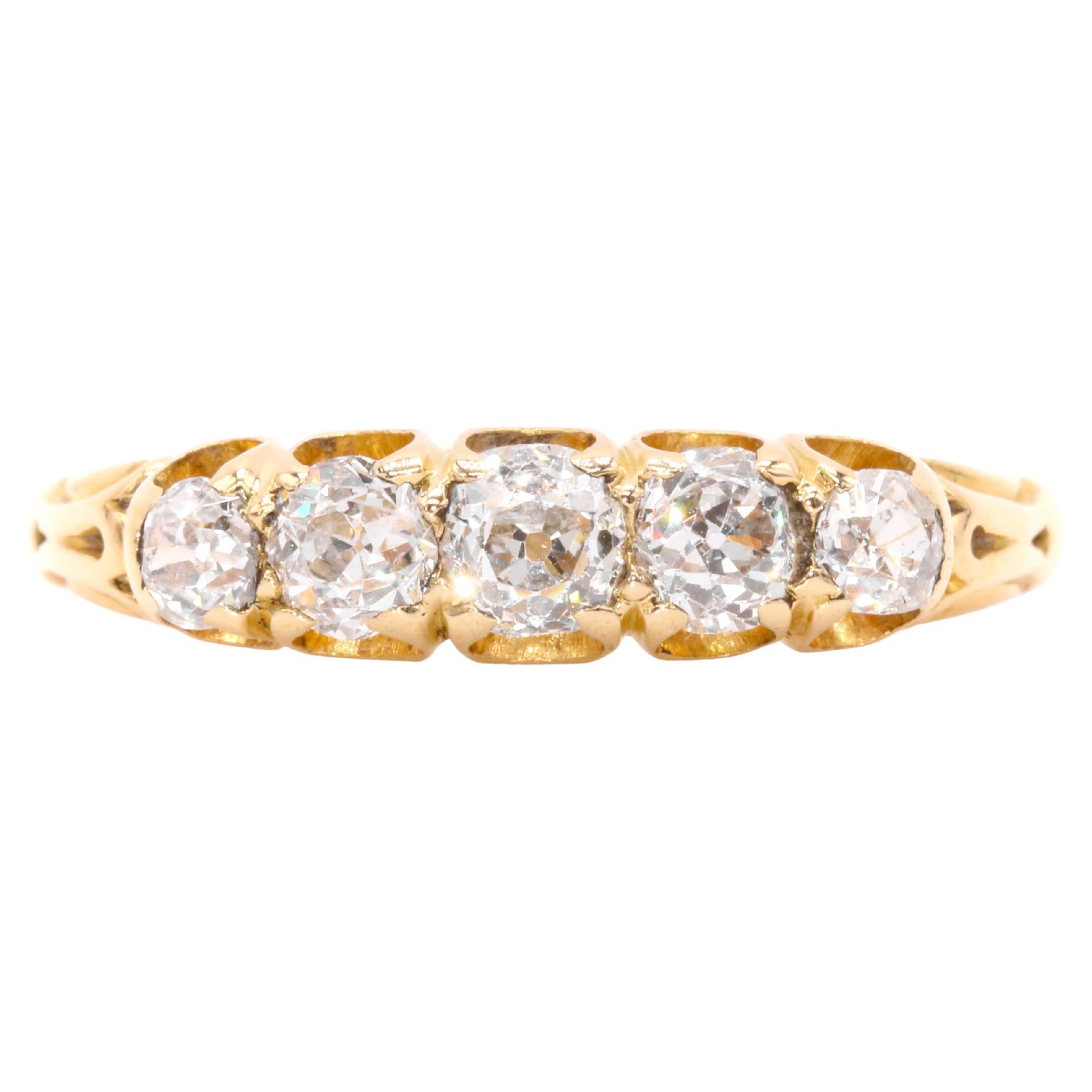 Antique Edwardian 18K Yellow Gold 0.91ctw Old European Cut Diamond 5 Stone Ring
