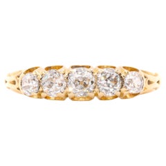 Antique Edwardian 18K Yellow Gold 0.91ctw Old European Cut Diamond 5 Stone Ring