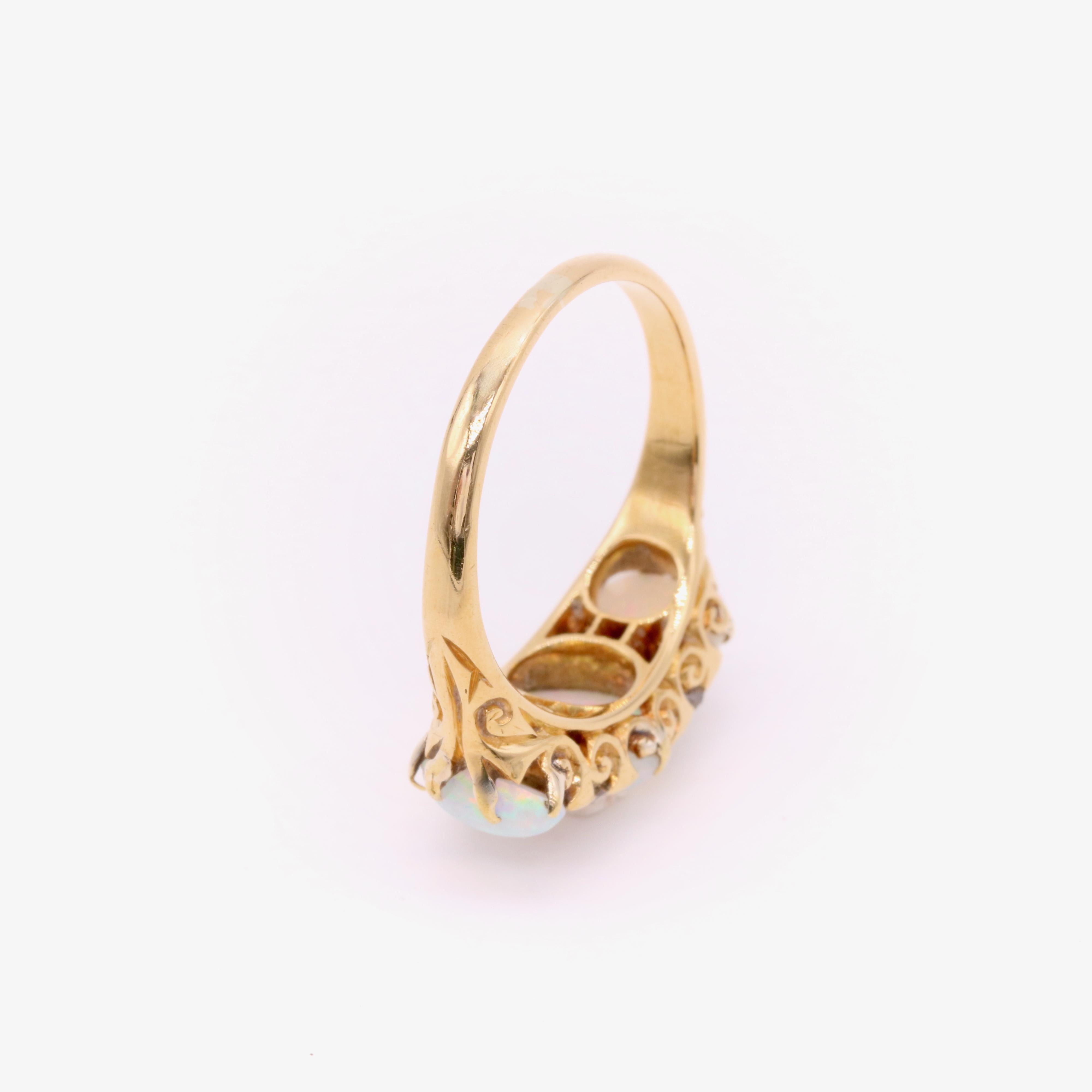 Antique Edwardian 18K Yellow Gold 1.56ctw Opal and Diamond 9 Stone Ring For Sale 5