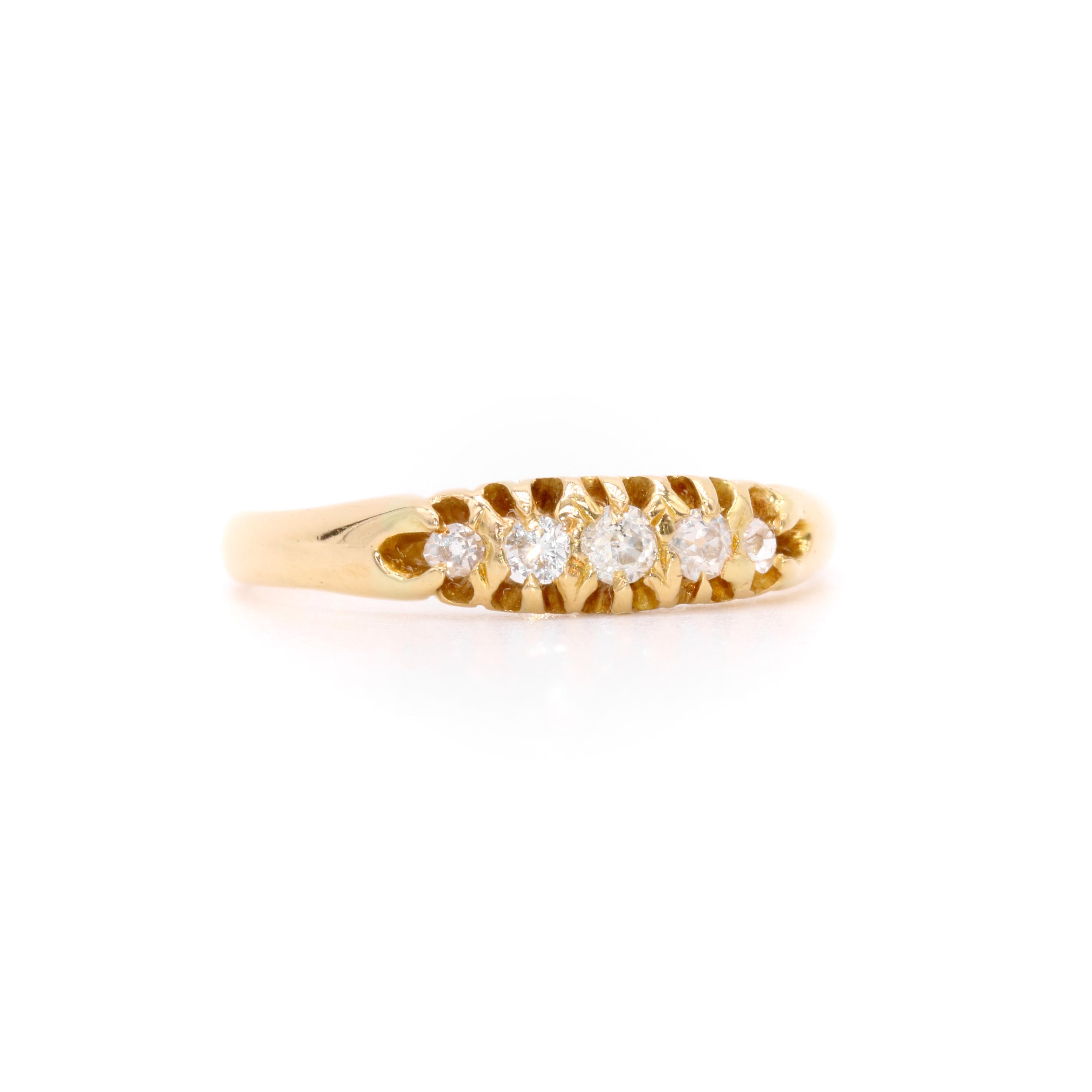 Old European Cut Antique Edwardian 18K Yellow Gold 5 Stone Diamond Ring For Sale