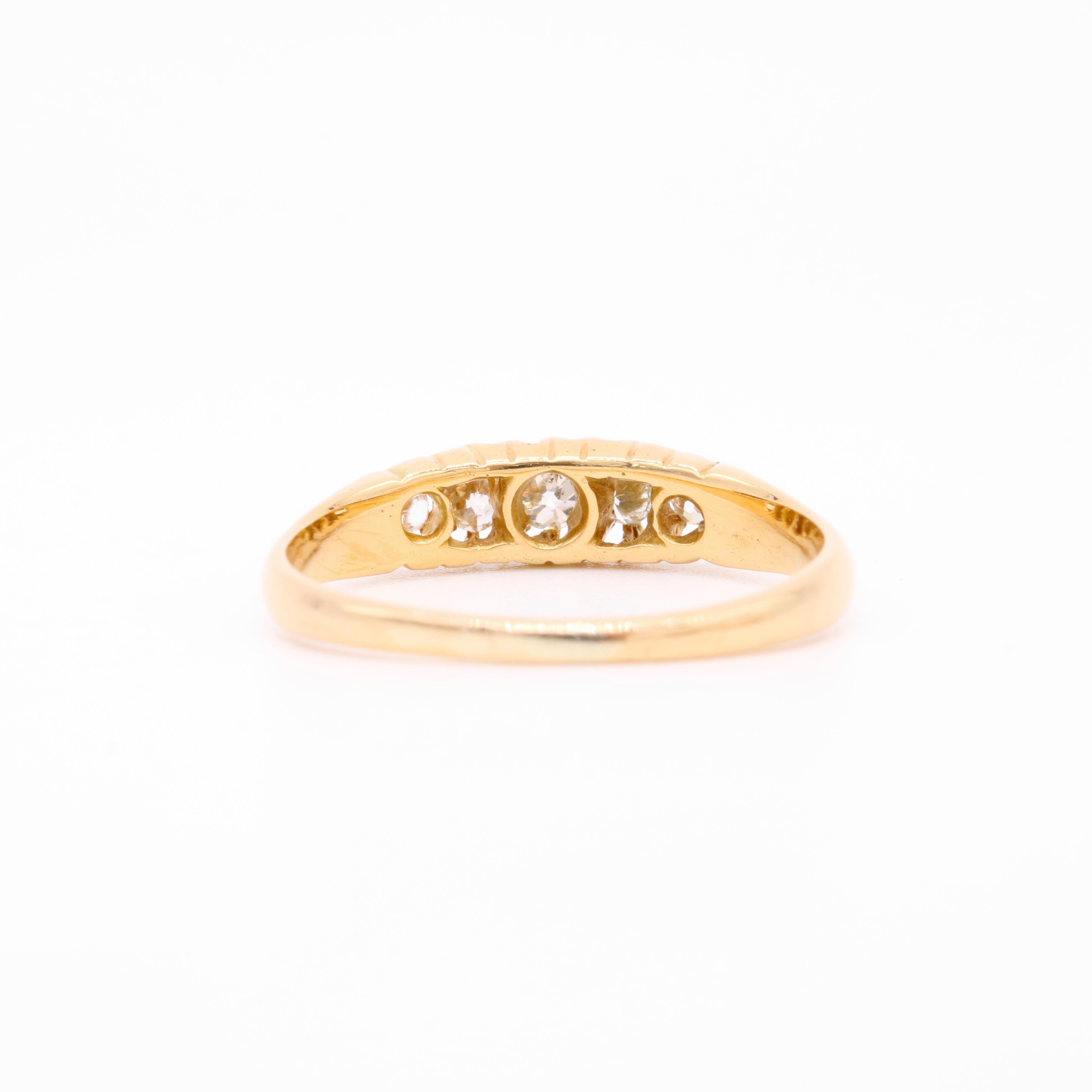 Antique Edwardian 18K Yellow Gold 5 Stone Diamond Ring For Sale 1