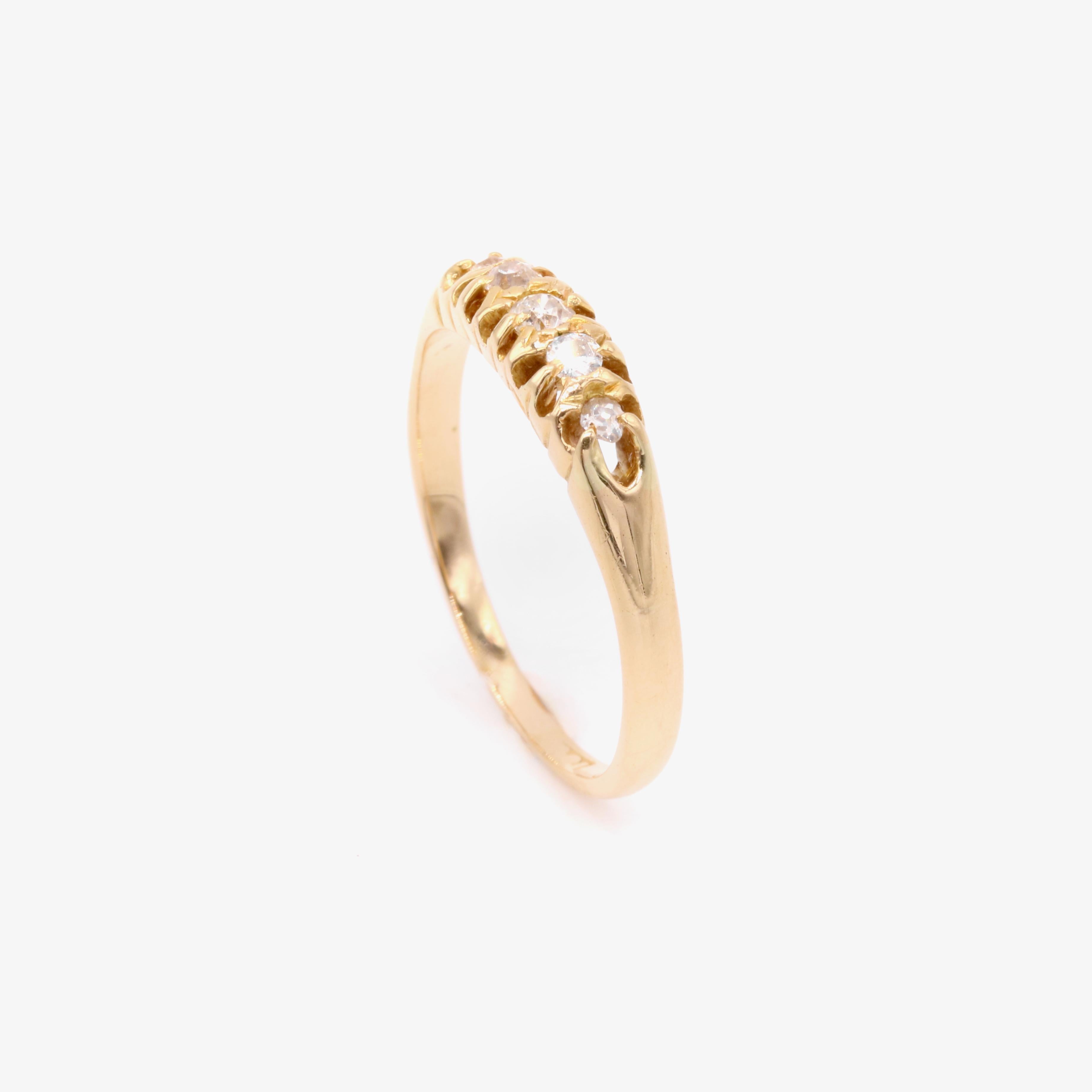 Antique Edwardian 18K Yellow Gold 5 Stone Diamond Ring For Sale 2