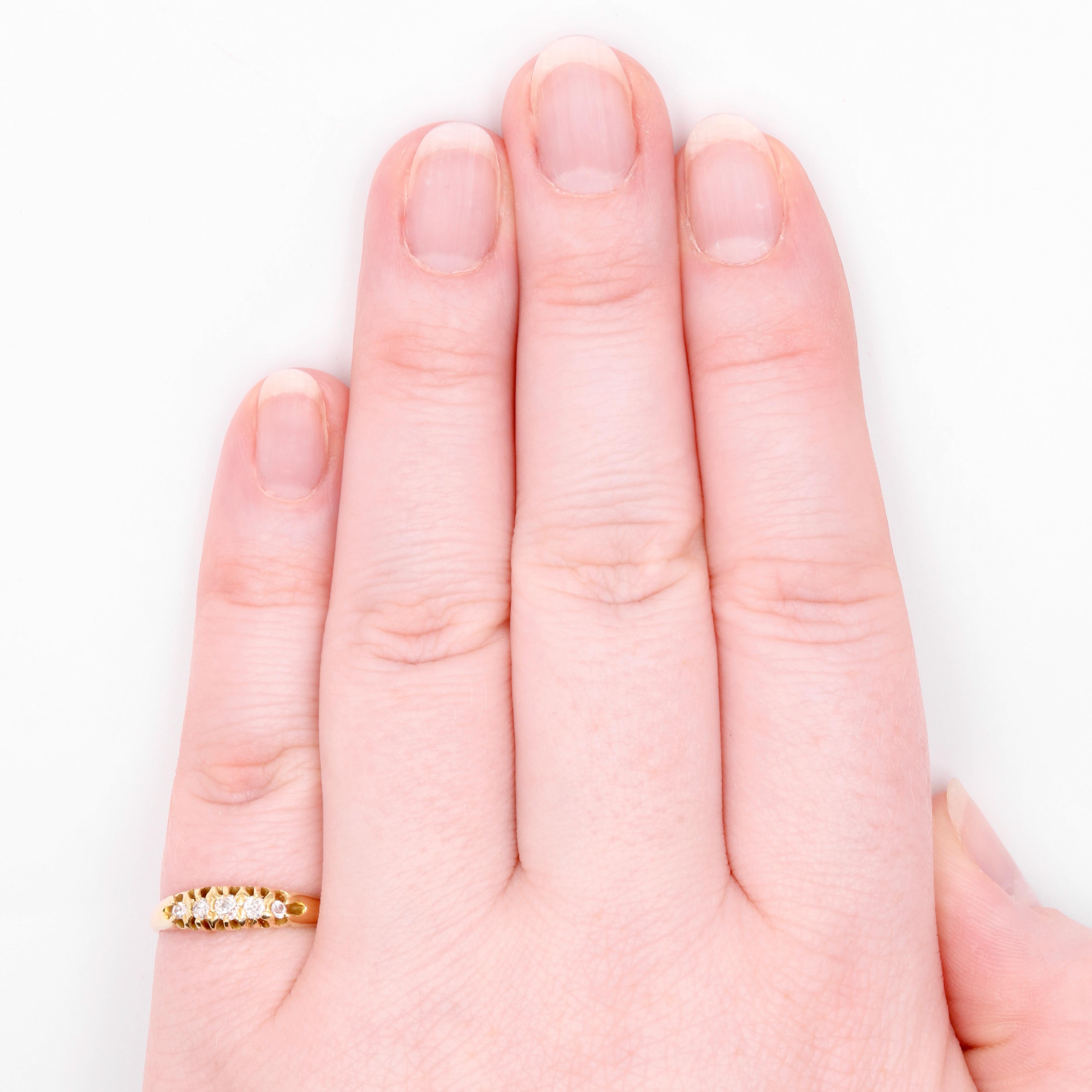 Antique Edwardian 18K Yellow Gold 5 Stone Diamond Ring For Sale 4