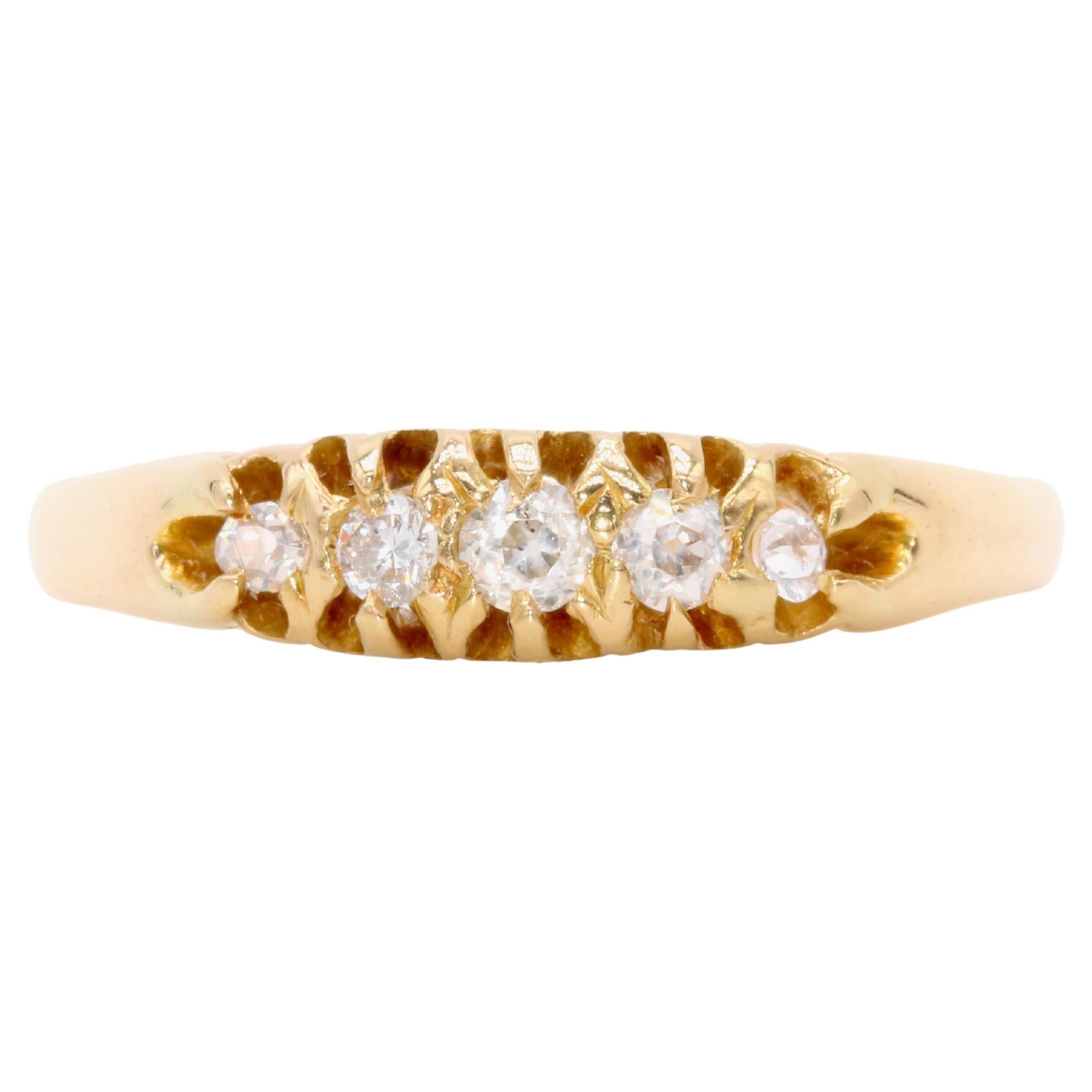 Antique Edwardian 18K Yellow Gold 5 Stone Diamond Ring