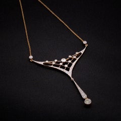 Antique Edwardian 18K Yellow Gold and Platinum 1.4ctw Old Cut Diamond Necklace