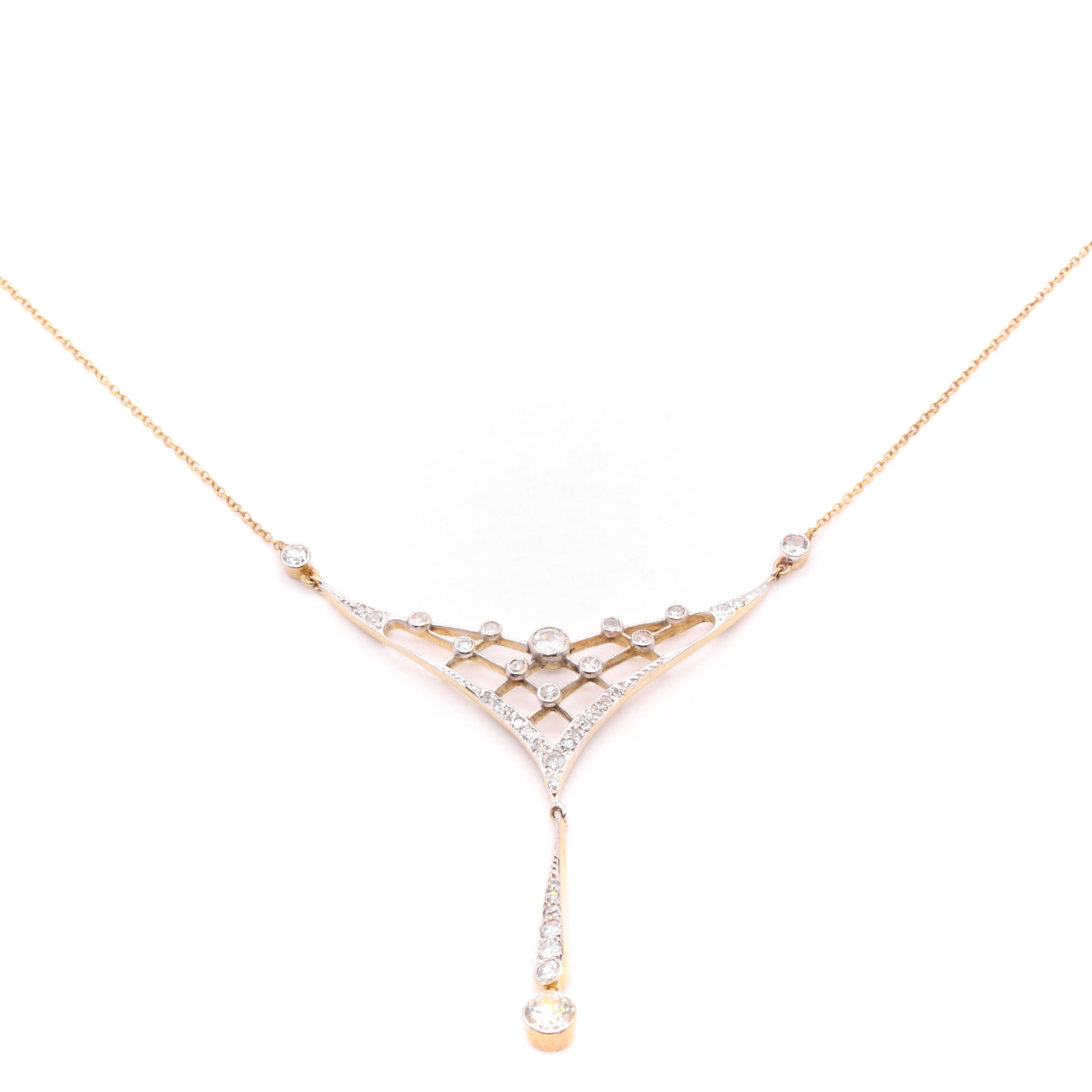 Collier édouardien ancien en or jaune 18 carats et platine avec diamants taille ancienne de 1,4 carat Bon état - En vente à Staines-Upon-Thames, GB