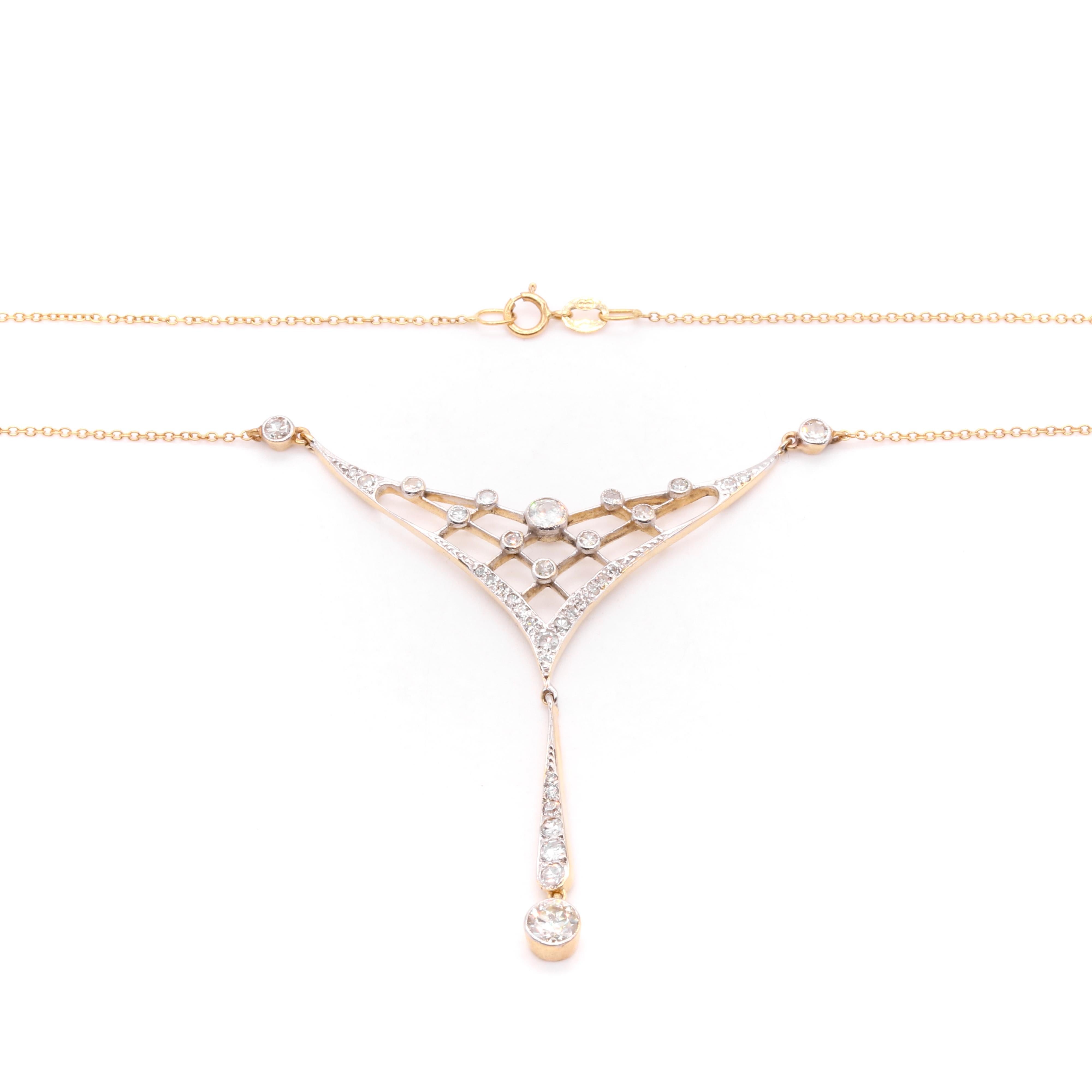 Collier édouardien ancien en or jaune 18 carats et platine avec diamants taille ancienne de 1,4 carat en vente 2