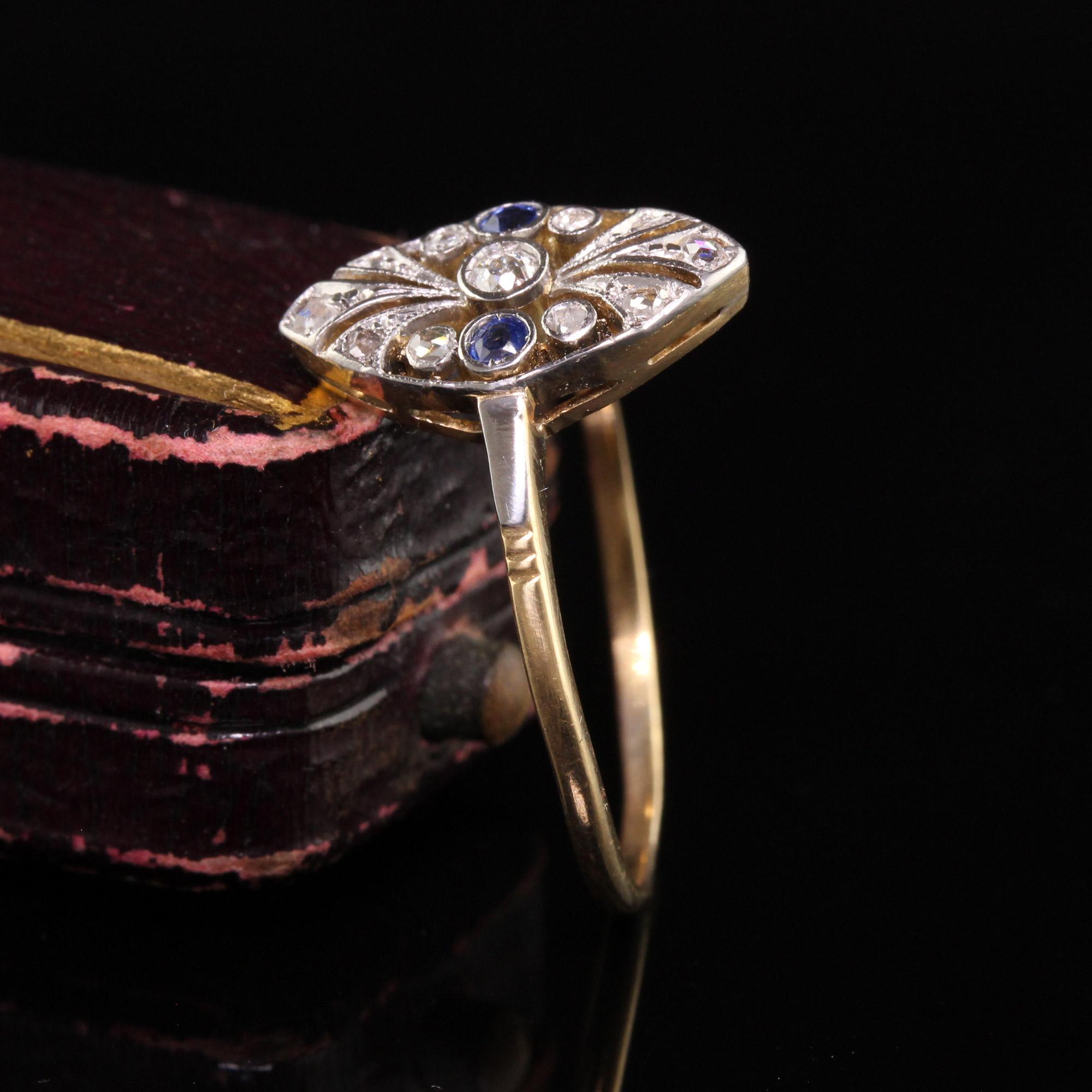 Rose Cut Antique Edwardian 18K Yellow Gold and Platinum Diamond Sapphire Ring