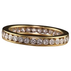 Vintage Retro 18K Yellow Gold and Platinum Old Euro Diamond Eternity Band