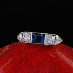 Antique Edwardian 18K Yellow Gold and Platinum Old Euro Diamond Sapphire Ring