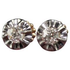 Antike edwardianische Ohrstecker aus 18 Karat Gelbgold und Platin mit Diamanten im alten Minenschliff