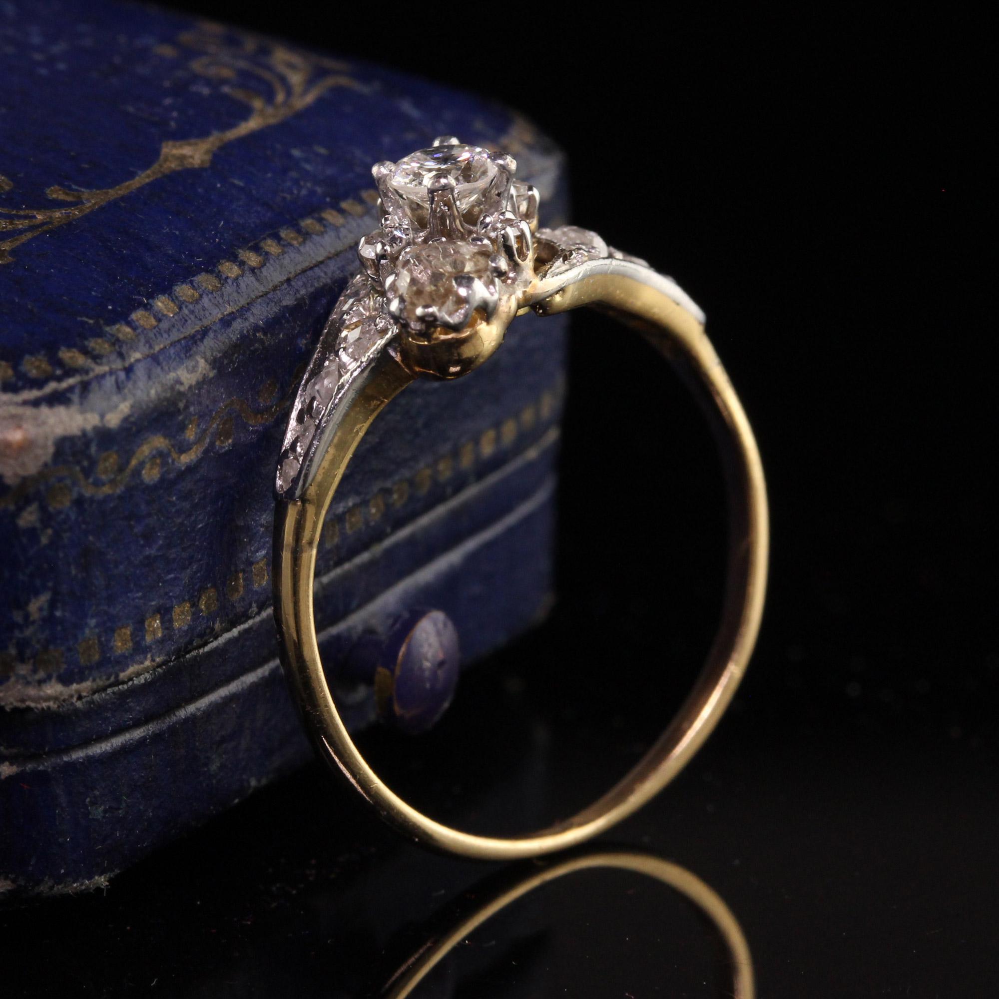 Antique Edwardian 18k Yellow Gold and Platinum Rose Cut Diamond Ring In Good Condition For Sale In Great Neck, NY