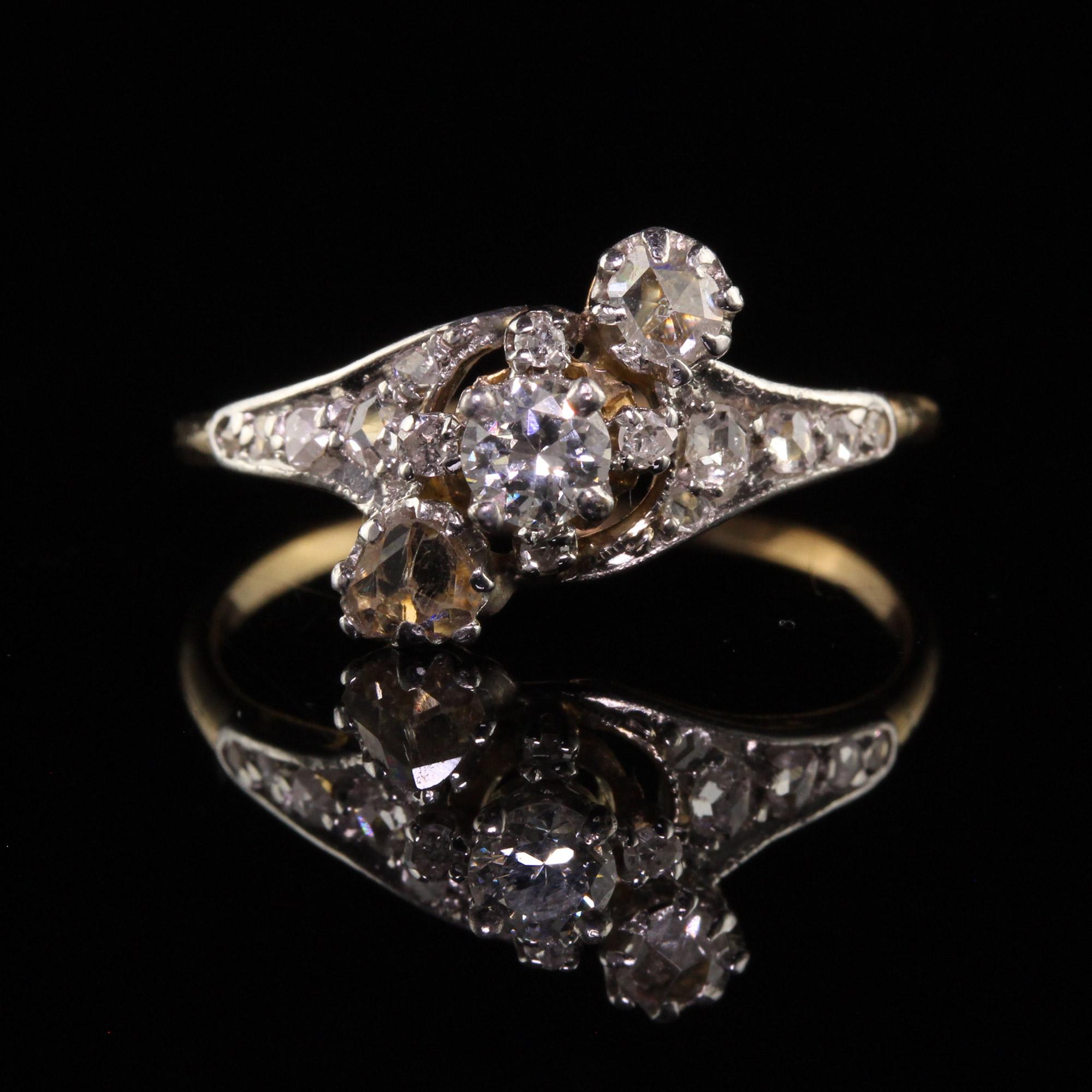 Women's Antique Edwardian 18k Yellow Gold and Platinum Rose Cut Diamond Ring For Sale