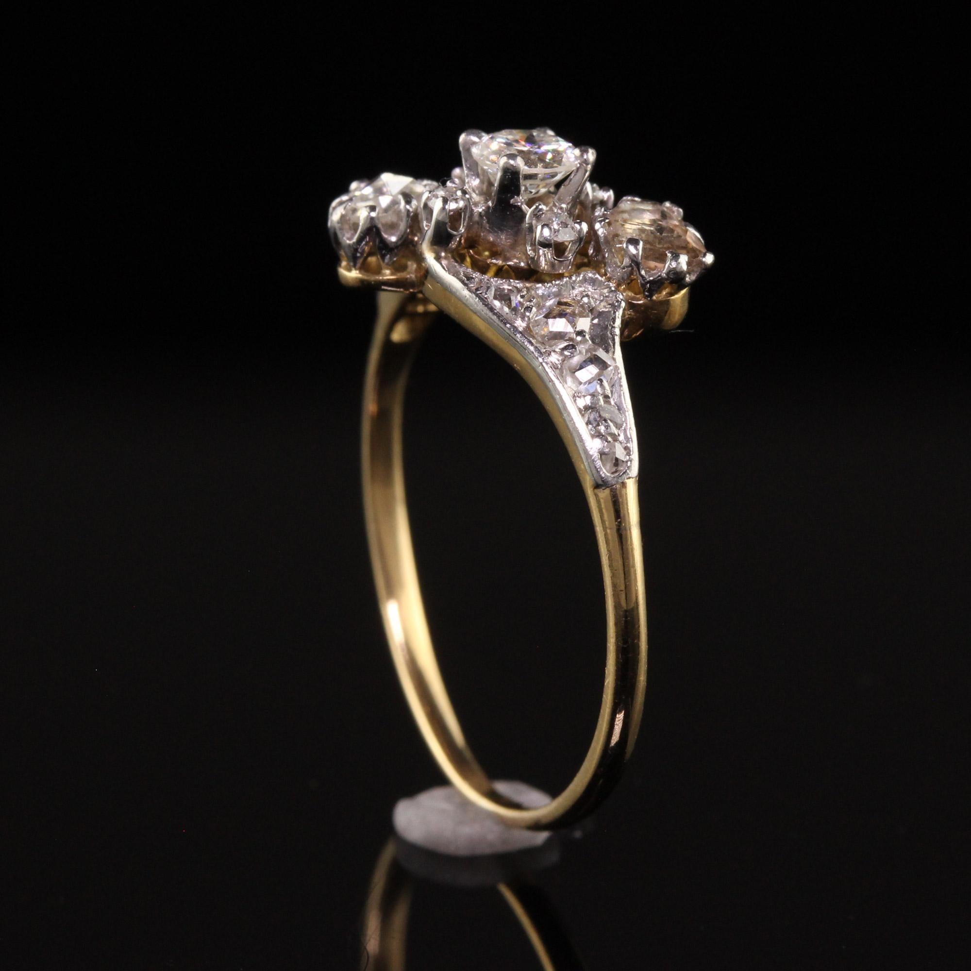 Antique Edwardian 18k Yellow Gold and Platinum Rose Cut Diamond Ring For Sale 2