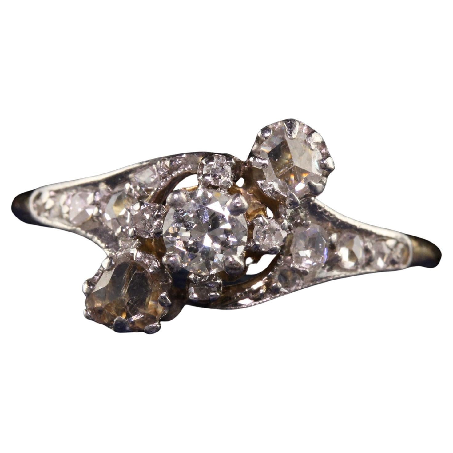 Antiker edwardianischer Diamantring aus 18 Karat Gelbgold und Platin mit Rosenschliff im Angebot