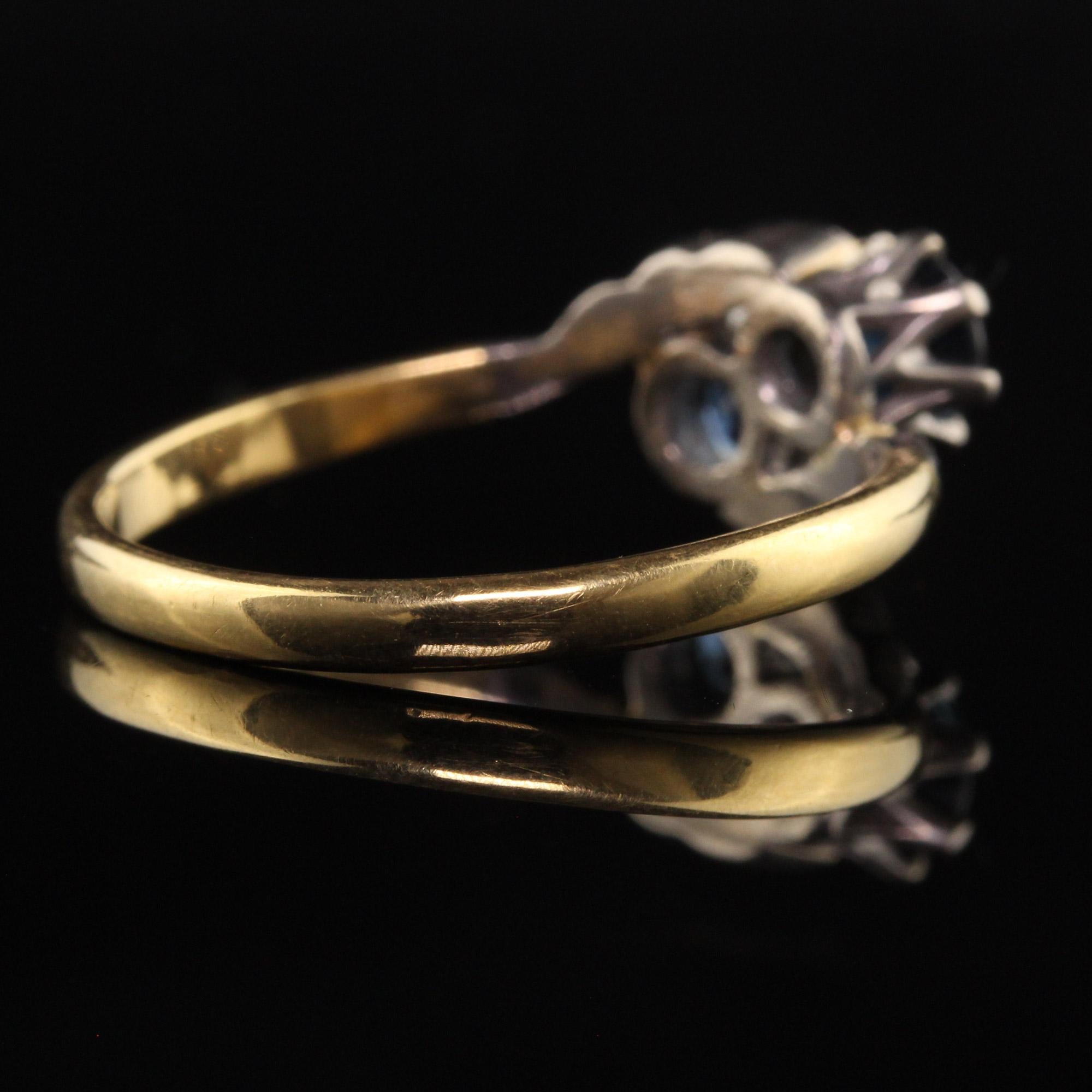 Women's Antique Edwardian 18K Yellow Gold and Platinum Toi et Moi Sapphire Diamond Ring For Sale