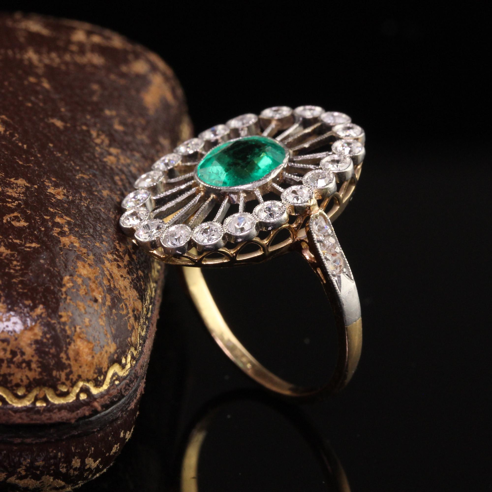 Oval Cut Antique Edwardian 18k Yellow Gold Colombian Emerald and Diamond Ring For Sale