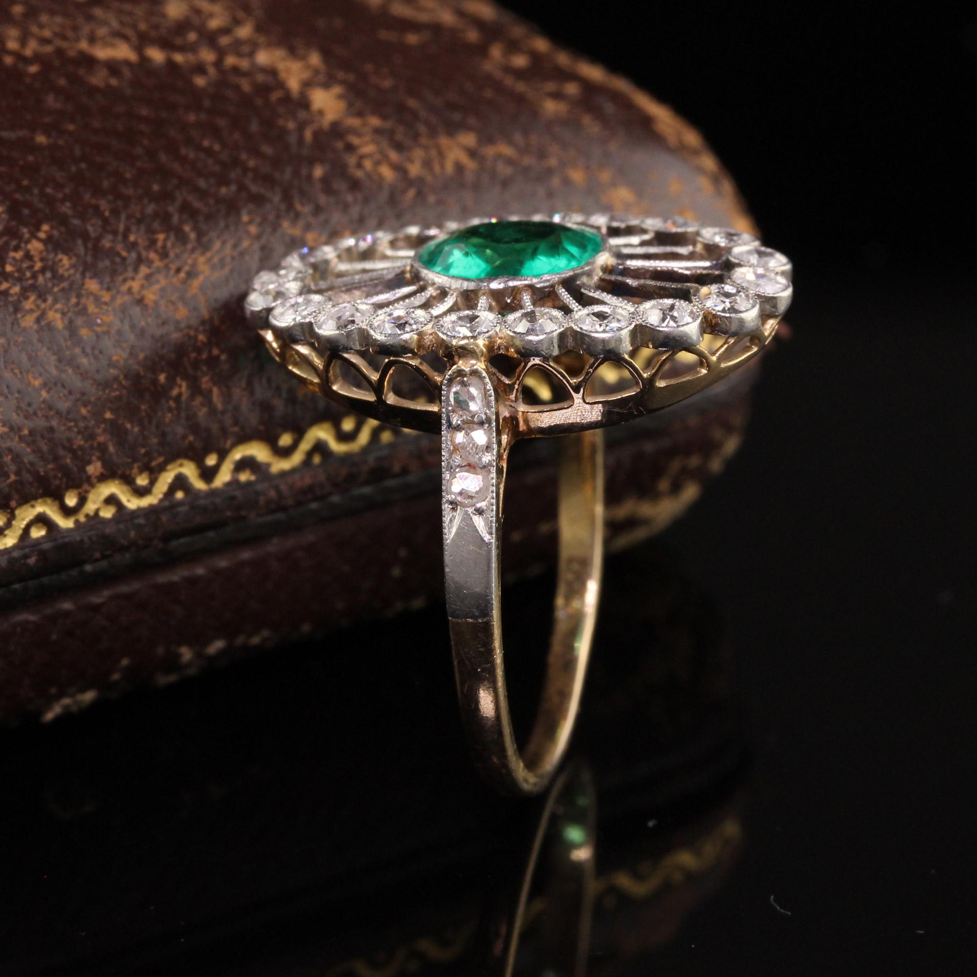Antique Edwardian 18k Yellow Gold Colombian Emerald and Diamond Ring In Good Condition For Sale In Great Neck, NY