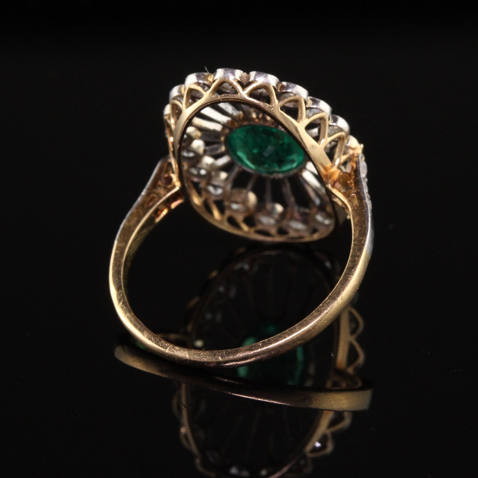 Antique Edwardian 18k Yellow Gold Colombian Emerald and Diamond Ring For Sale 1