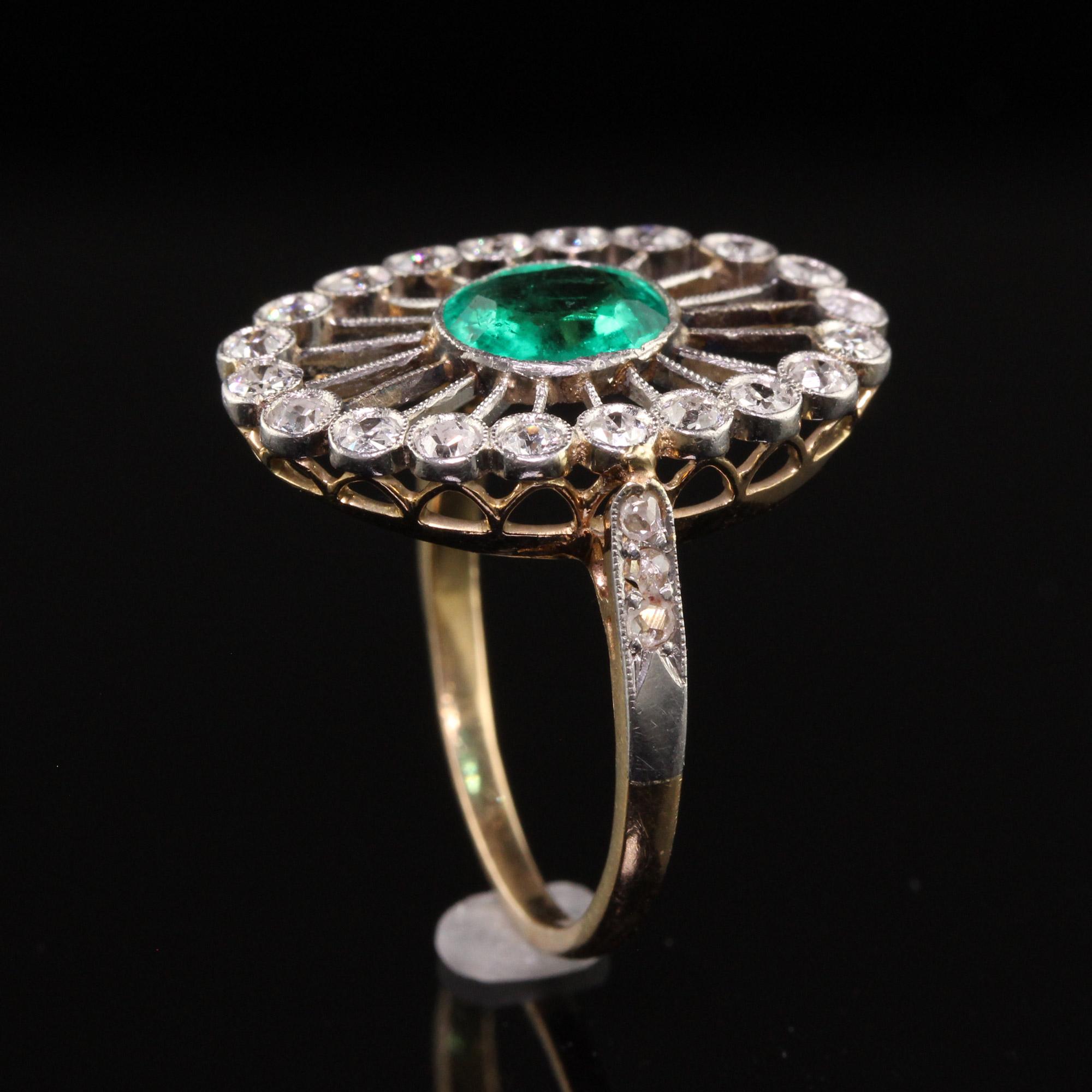 Antique Edwardian 18k Yellow Gold Colombian Emerald and Diamond Ring For Sale 2